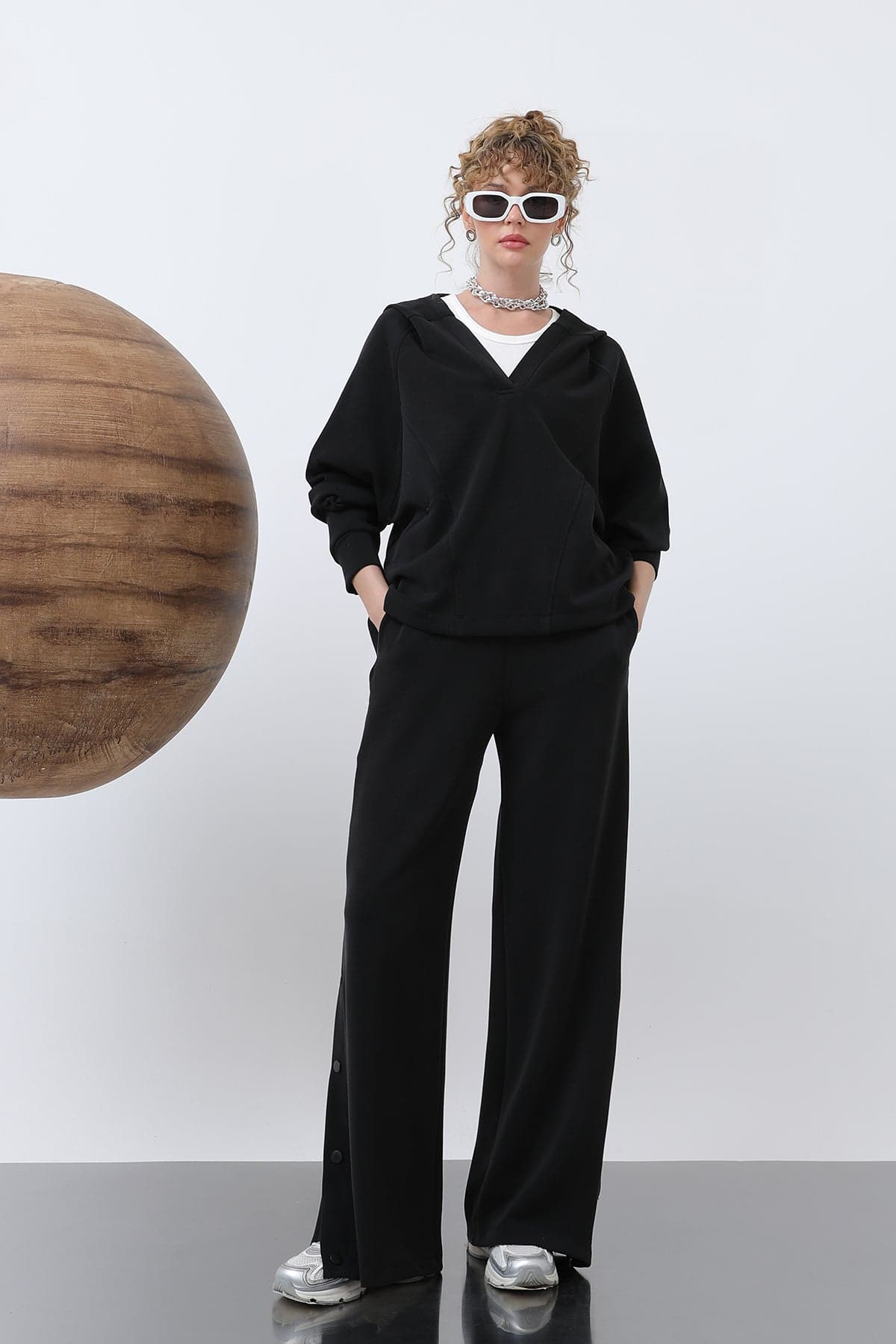 Kadın Gizli Fermuar Detaylı Sweat - 32188SWT - BLACK
