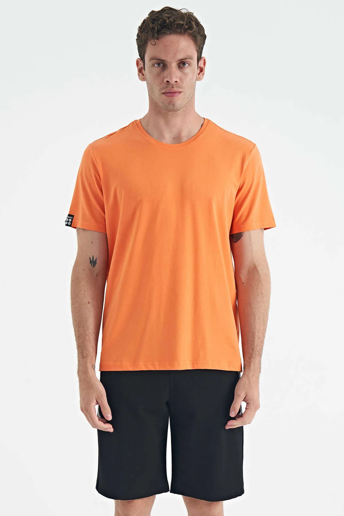 Tommylife Toptan O Yaka Standart Kalıp Basic Erkek T-Shirt 87911 Oranj - ORANJ
