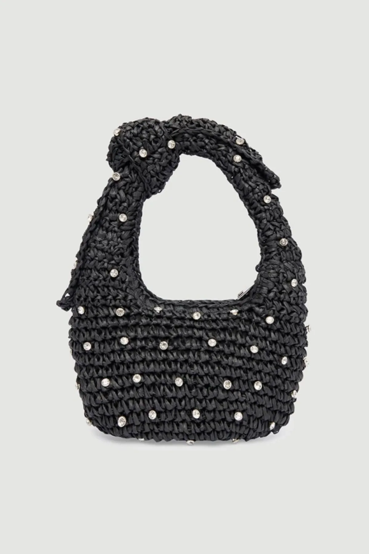 Taş Detaylı El Örgüsü Siyah Hasır Çanta 18x24 Cm CNT1048 - 1059siyah
