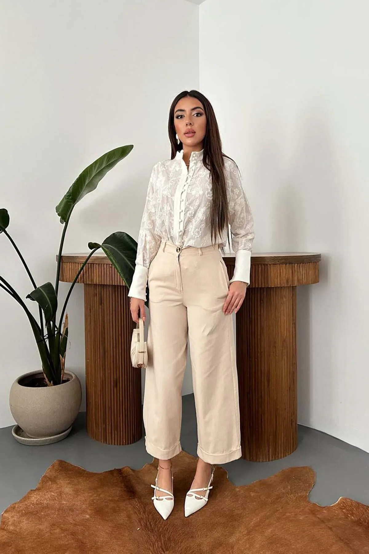 Bej Gabardin Pantolon - Bej