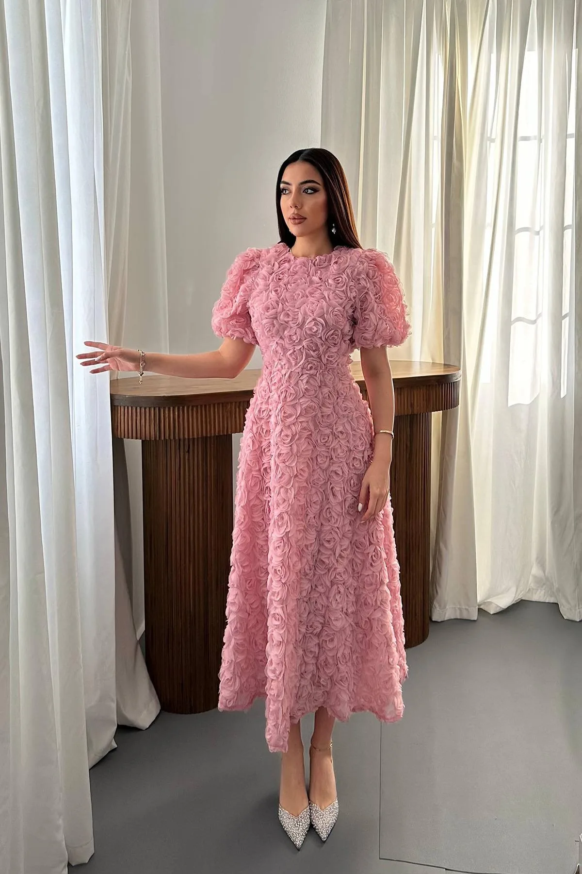 Pudra Güllü Elbise - Pudra