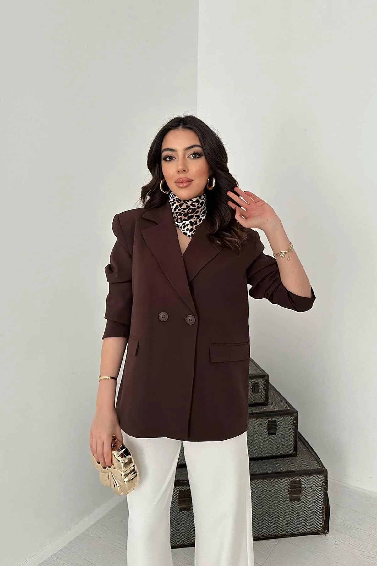 Kahverengi 2 Düğmeli Blazer Ceket - Kahverengi