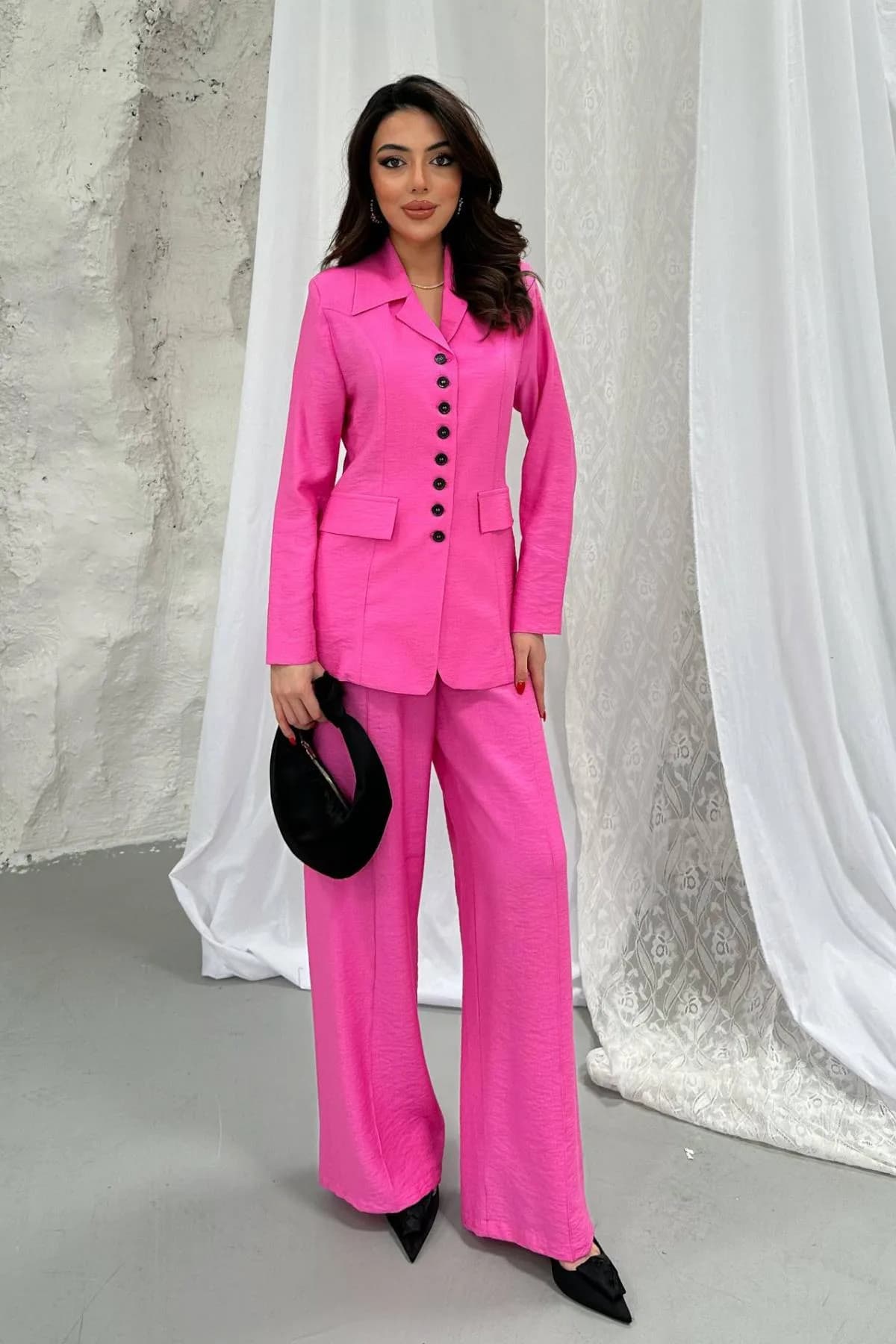 Pembe Kuplu Ceket Ve Pantolon Takım - Pembe