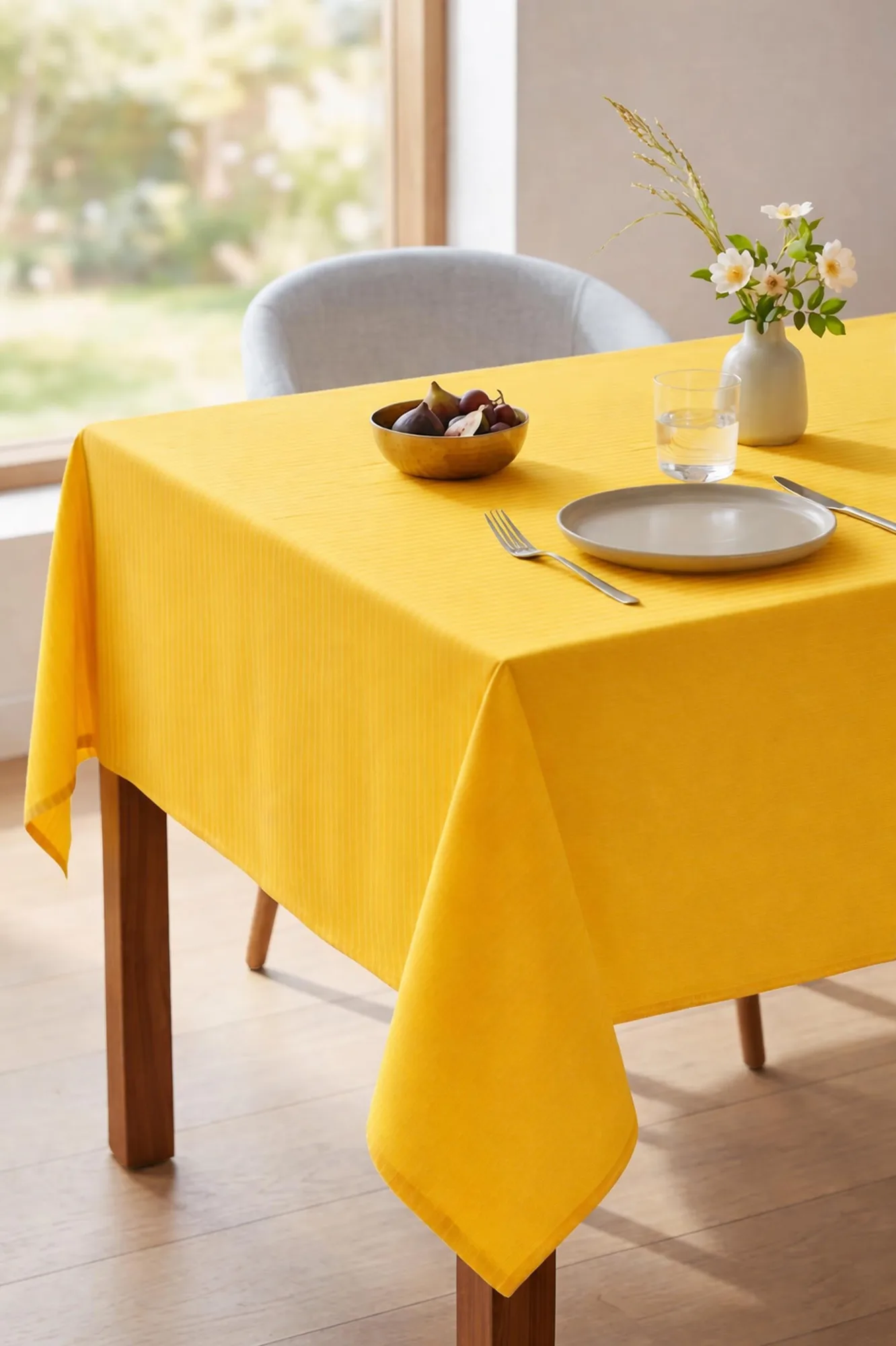 Be-28457-Ye %100 Pamuk Sarı Düz 150*200 Cm Masa Örtüsü - SARI