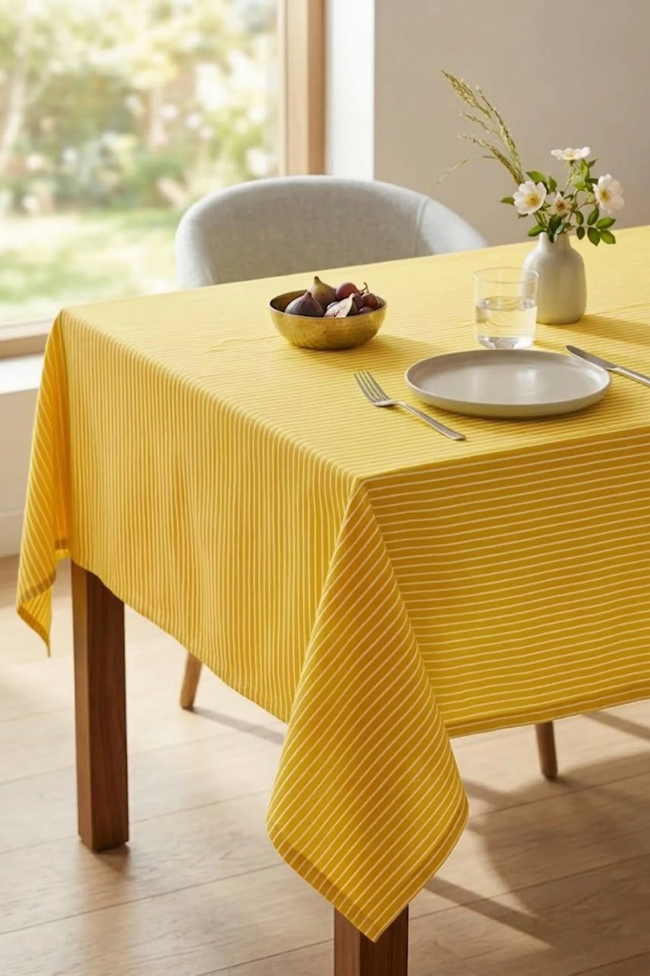 Be-28456-Ye %100 Pamuk Sarı Çizgili 150*200 Cm Masa Örtüsü - SARI