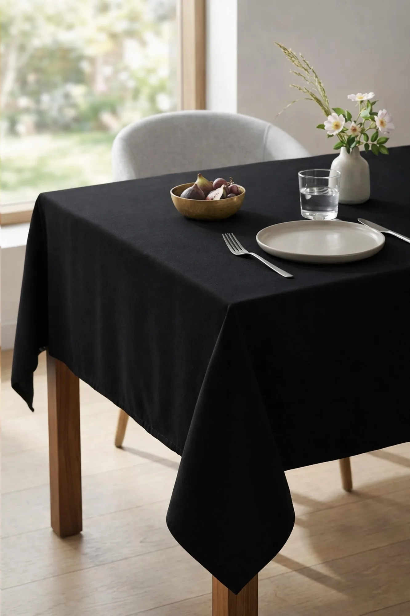 Be-28457-Bk %100 Pamuk Siyah Düz 150*200 Cm Masa Örtüsü - SİYAH
