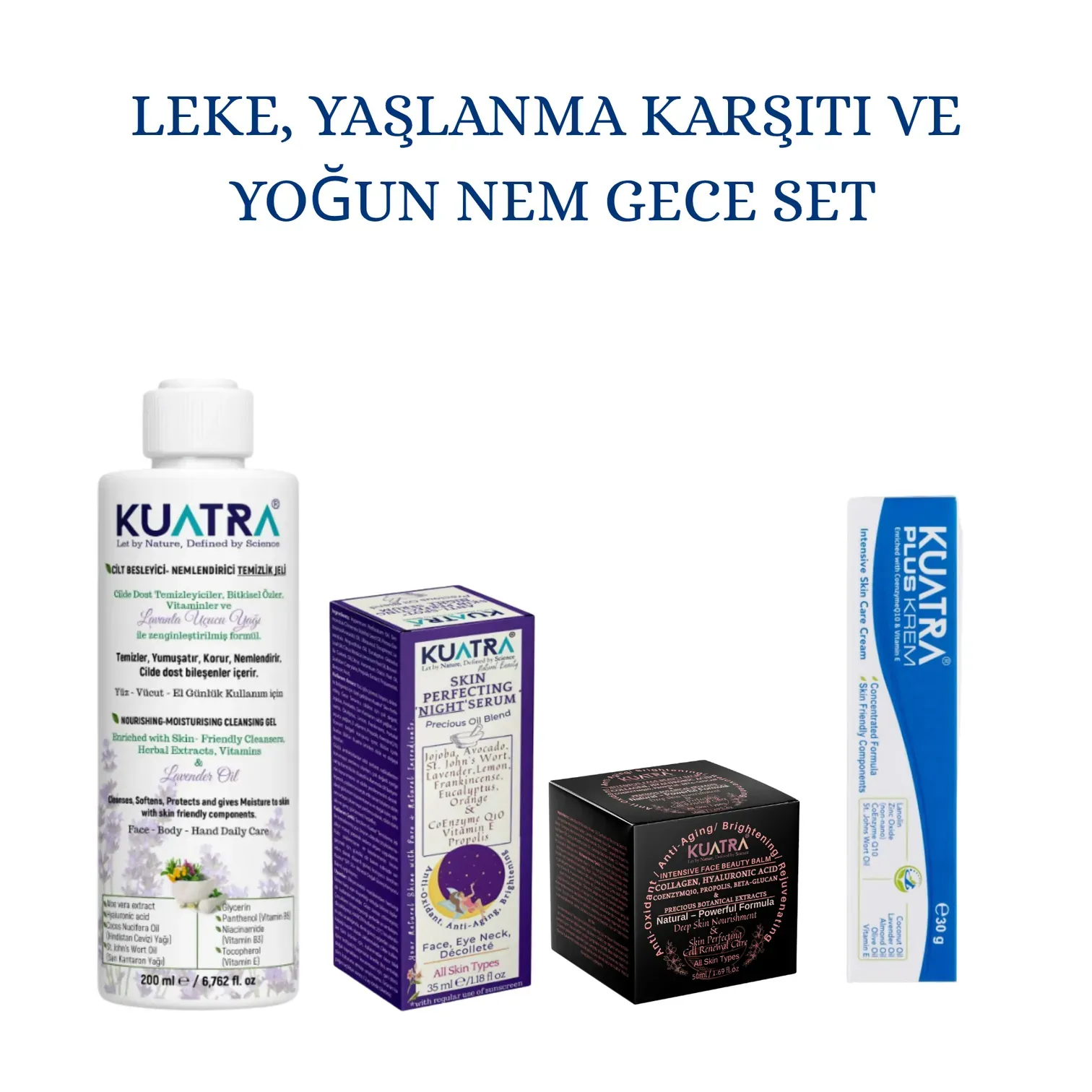 Kuatra Leke, Yaşlanma Karşıtı ve Yoğun Nem Gece Set Doğal içerik, Onarıcı Bakım, Yoğun Nem