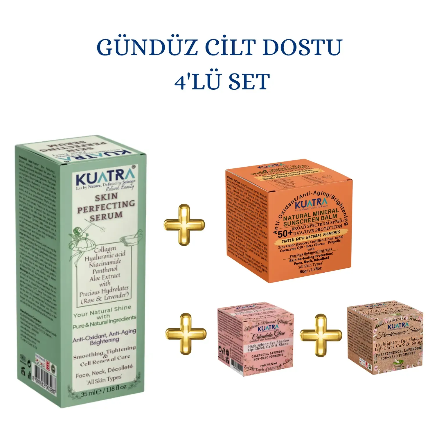 Kuatra Gündüz 4'lü set+ doğal makyaj balmları, güzelliğiniz taçlansın!