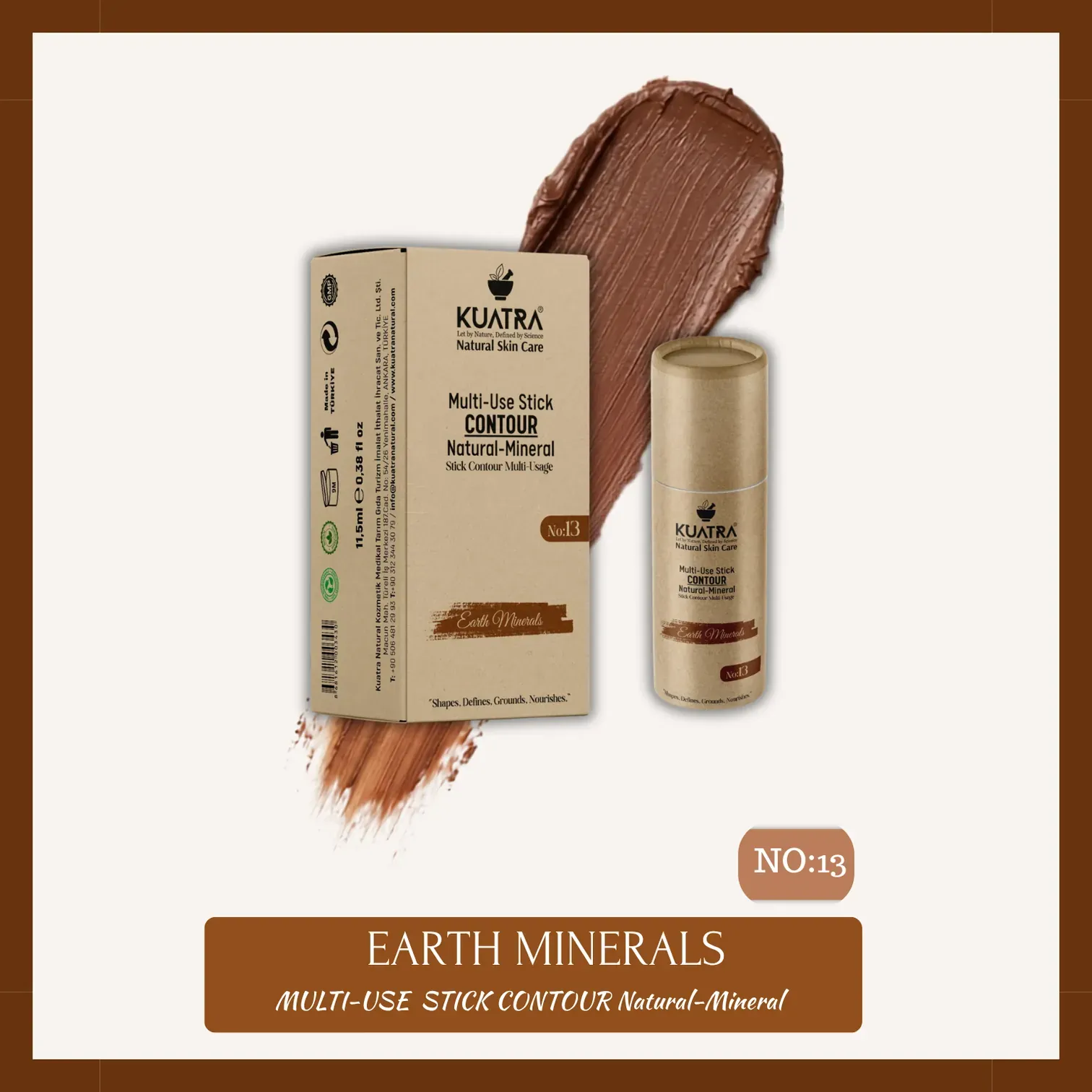 Kuatra Stick Kontür, Earth Minerals Doğal, Mineral, Antioksidan, Nemlendirici Formül, Plastiksiz Ambalaj