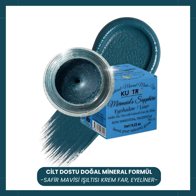 Kuatra Mermaid’s Sapphire Krem Far, Eyeliner Doğal İçerikli, (Makyaj Beraberinde Çok Değerli Besleyici Cilt Bakımı)