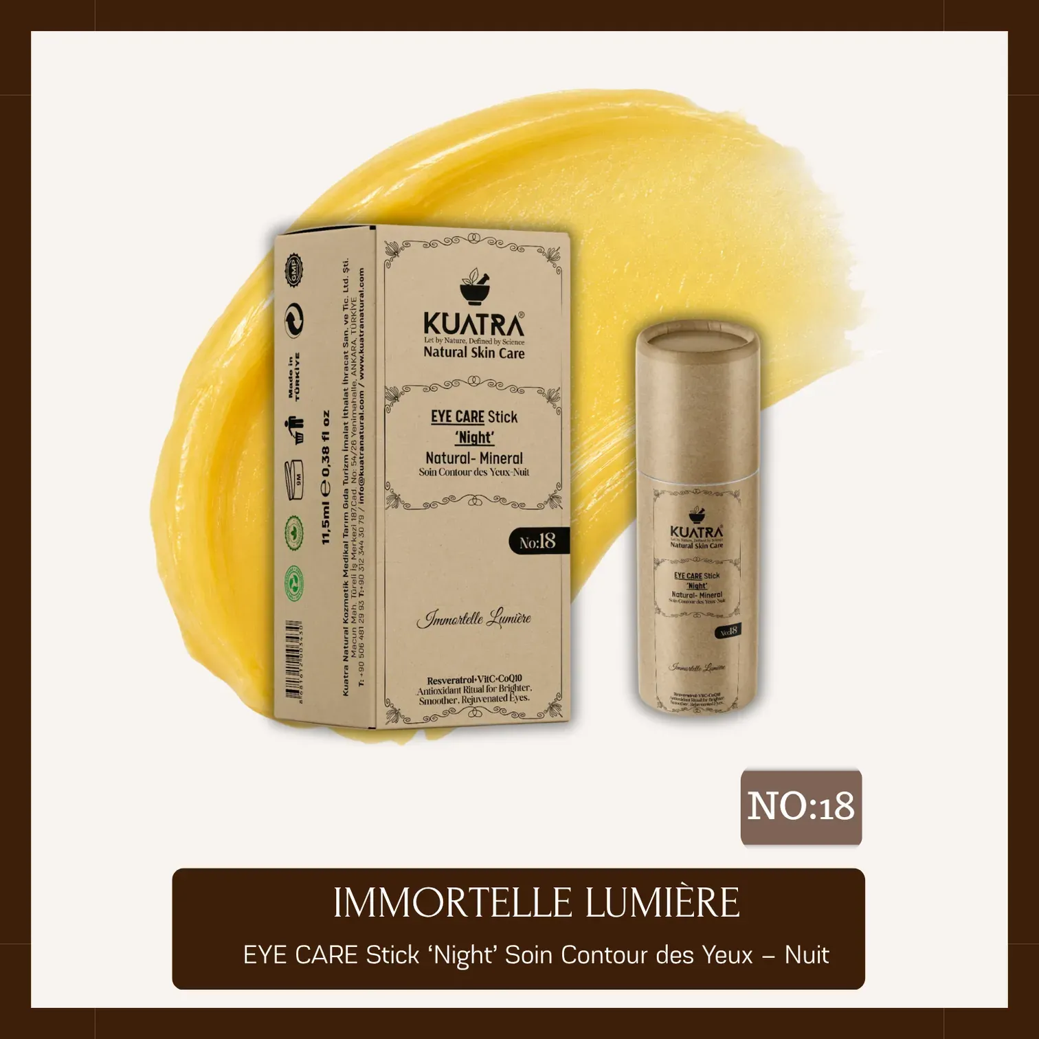 Kuatra Immortelle Lumière Göz Çevresi Stick – Gece Bakımı | Canlanmış Göz Çevresi Antioksidan Etki (Resveratrol + VitC + CoQ10)
