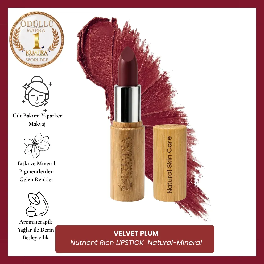 Kuatra Velvet Plum no:24 Doğal Mineral Vegan Ruj Nemlendirici ve Besleyici Bakım