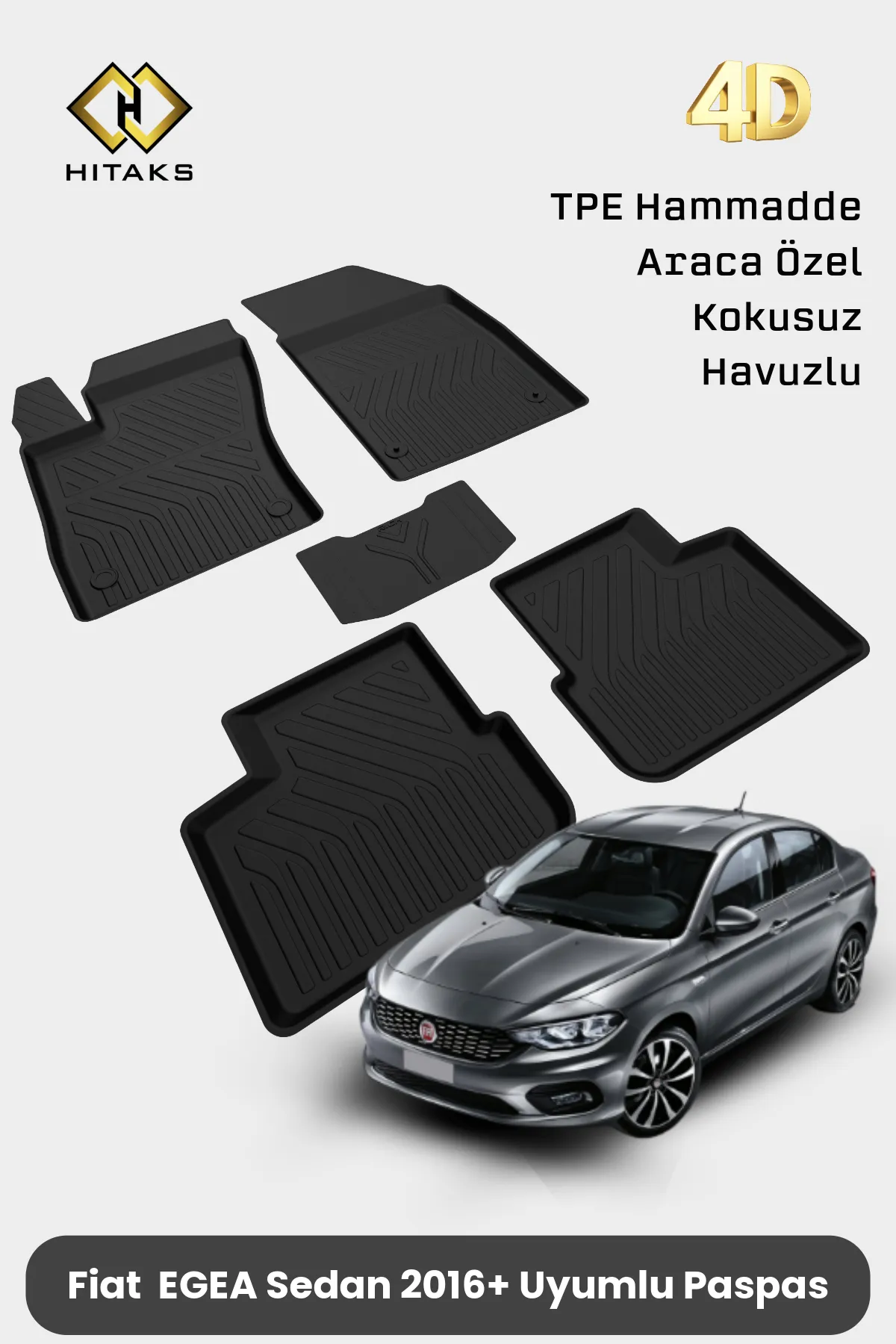 Fıat Egea Sedan 2015+ Uyumlu Araca Özel 4D Havuzlu Oto Paspas