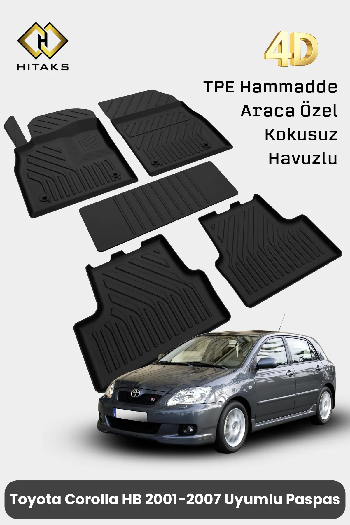 Toyota Corolla 4D Paspas Havuzlu HB 2001 - 2007 Arası Uyumlu Araca Özel Paspas