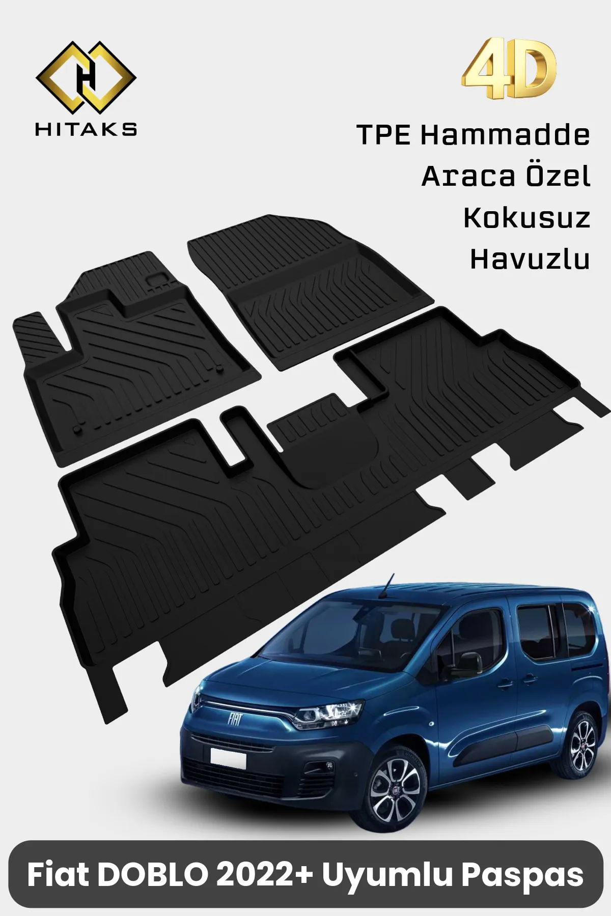 Fiat Doblo 4D Havuzlu Paspas 2022+ Uyumlu-Araca Özel Paspas