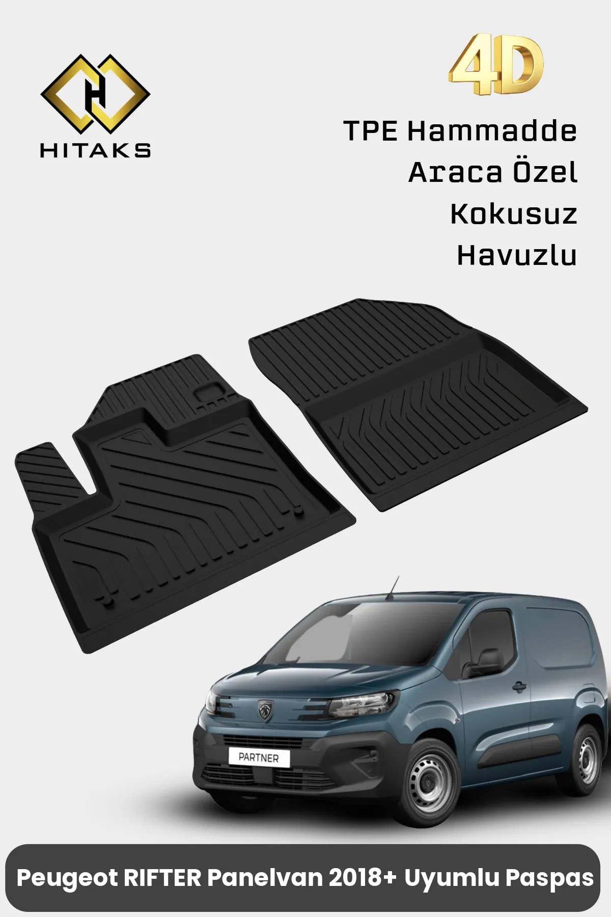 Peugeot Partner Panelvan Paspas Ön 2 Parça 2019 Sonrası 4D Havuzlu Paspas