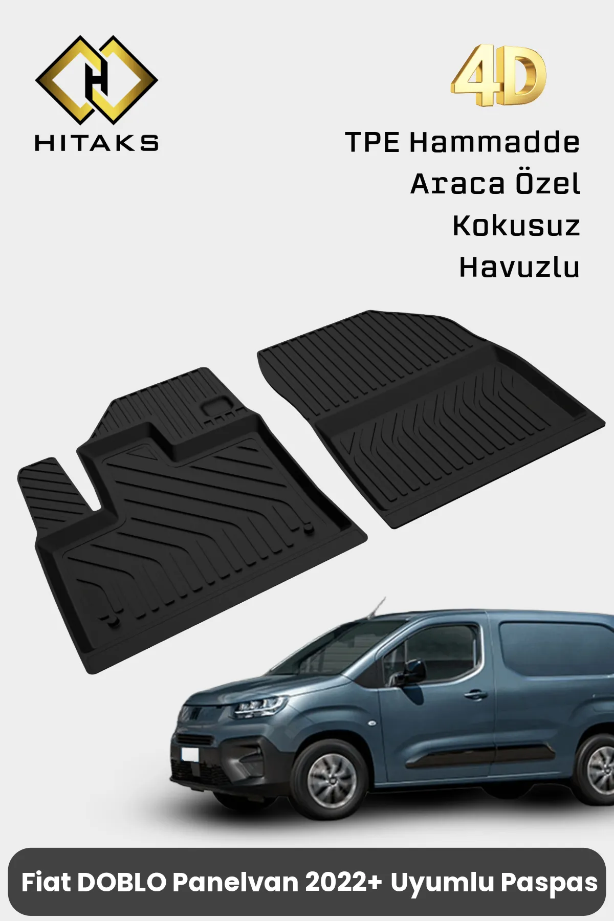 Fiat Doblo Panelvan Paspas Ön 2 Parça 2022 Sonrası 4D TPE Koku Yapmaz Havuzlu Paspas