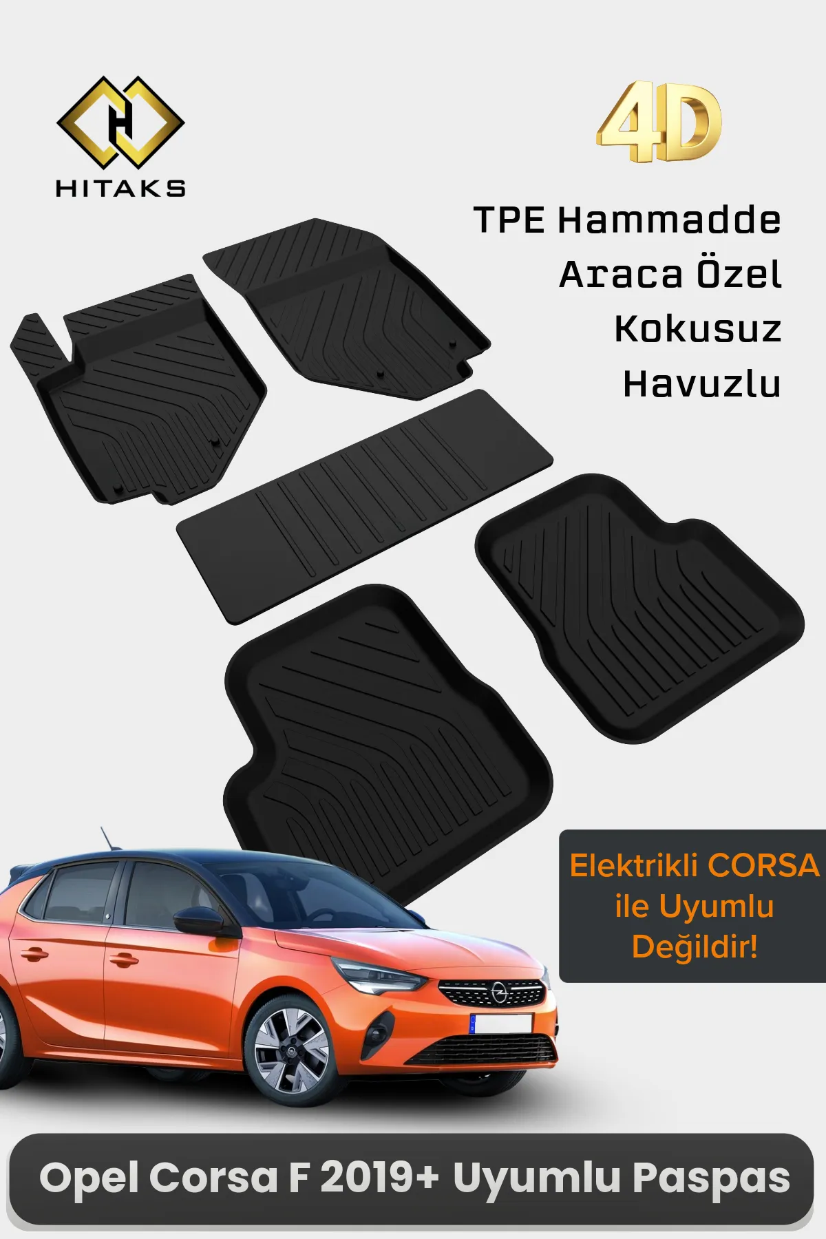 Opel Corsa F Paspas 2019 2026 Arası Uyumlu 4D Havuzlu Paspas- Elektrikli Corsa ile Uyumlu Değil