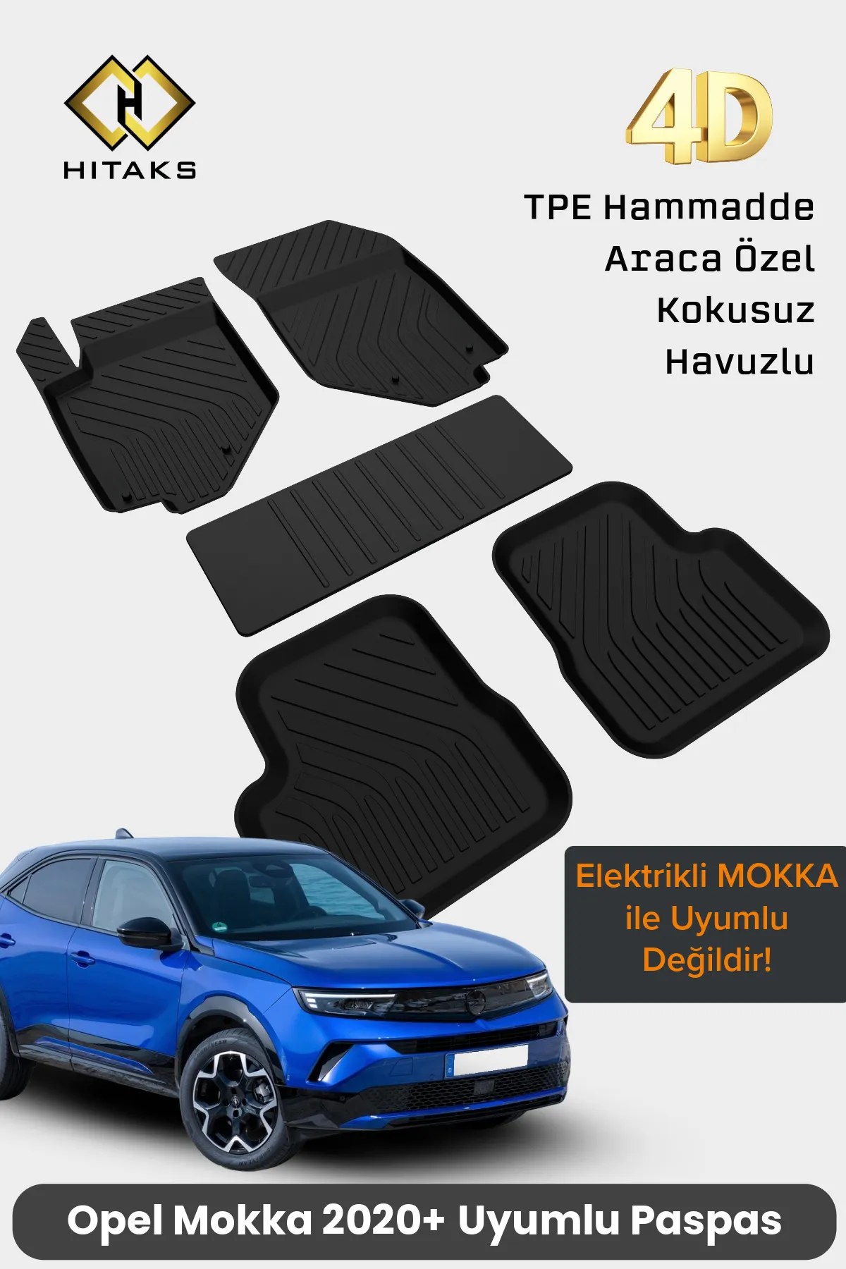 Opel Mokka Paspas 2021 2026 Arası Uyumlu 4D Havuzlu Paspass - (Elektrikli Mokka ile Uyumlu Değil)