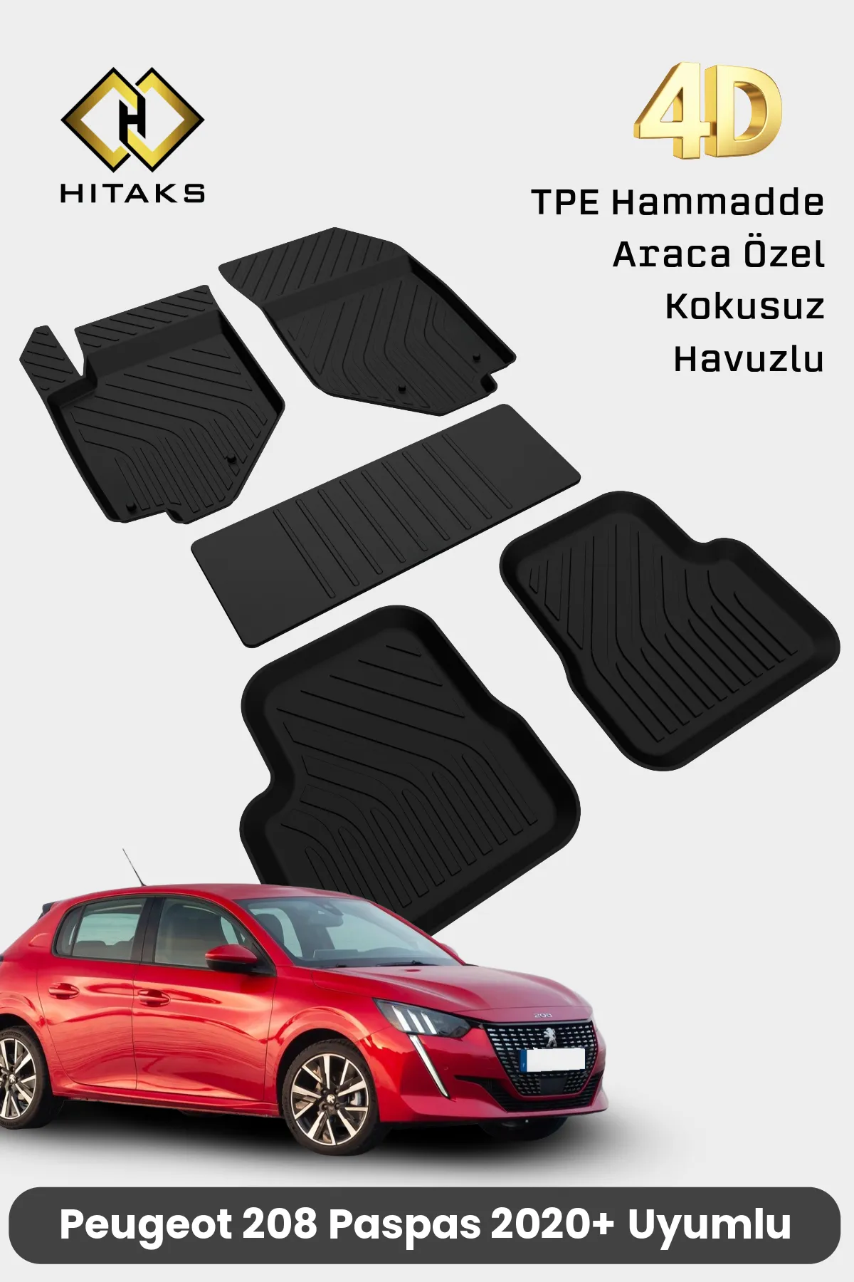 Peugeot 208 Paspas 2019 2026 Arası Uyumlu 4D Havuzlu Paspas - Araca Özel Paspas