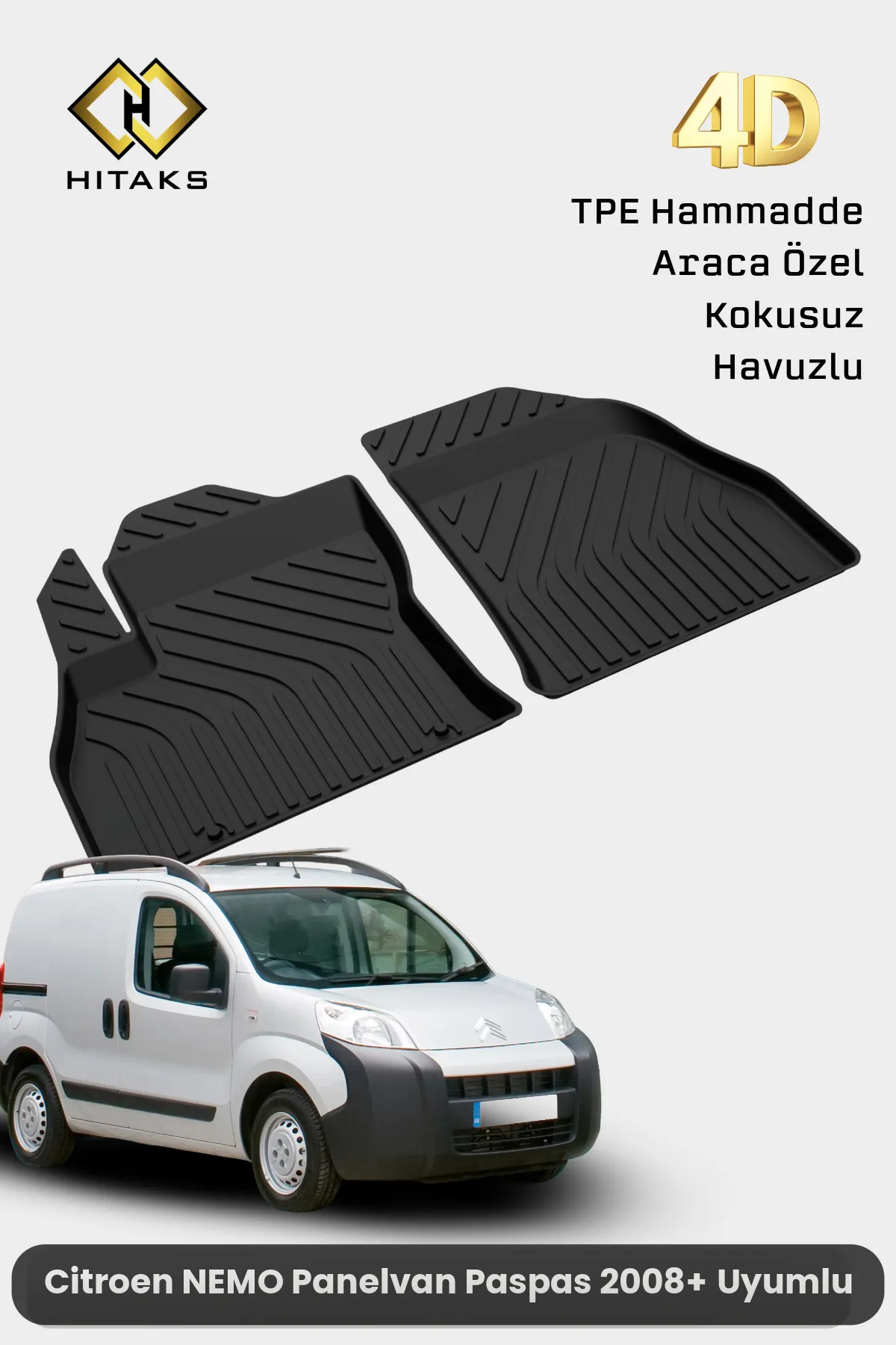 Citroen Nemo Panelvan 2008 Sonrası Ön 2 Parça 4D Havuzlu Paspas - Araca Özel Paspas