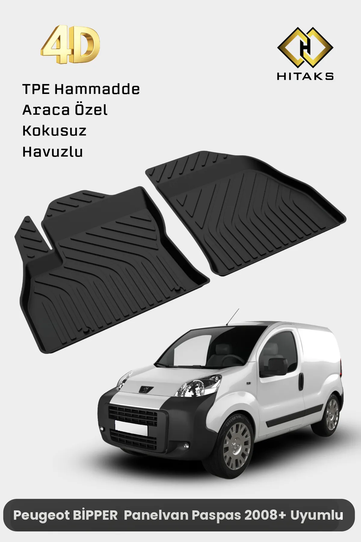 Peugeot Bipper Panelvan 2008 Sonrası Ön 2 Parça 4D Havuzlu Paspas - Araca Özel Paspas