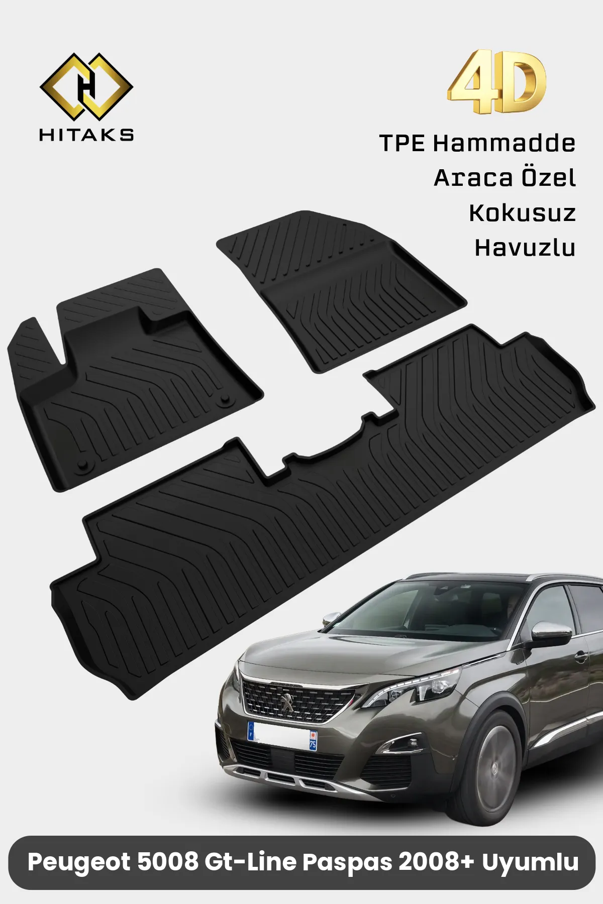Peugeot 5008 Gt-Line Havuzlu 4D Araca Özel Paspas 2017 2018 2019 2020 2021 2022 2023 2024