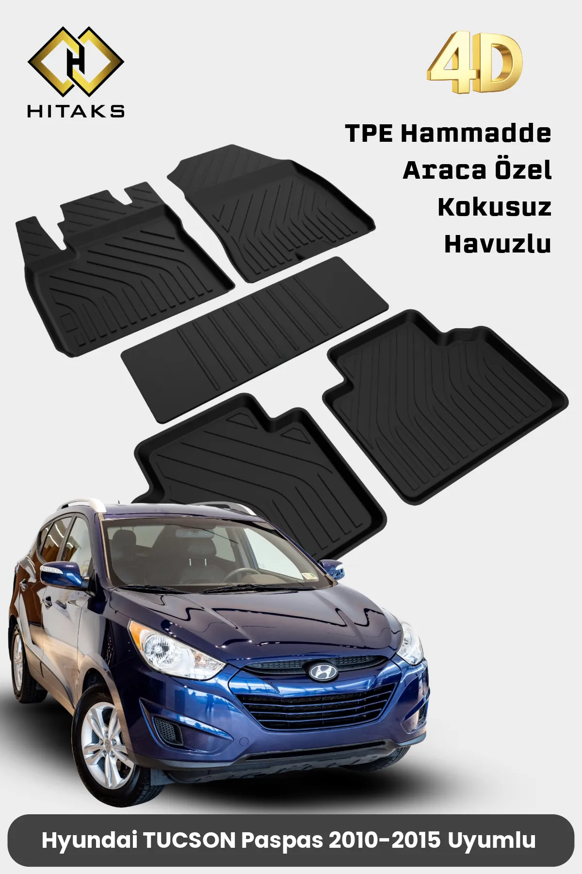 Hyundai Tucson 2010 2015 Uyumlu 4D Premium Havuzlu Paspas - Araca Özel Paspas