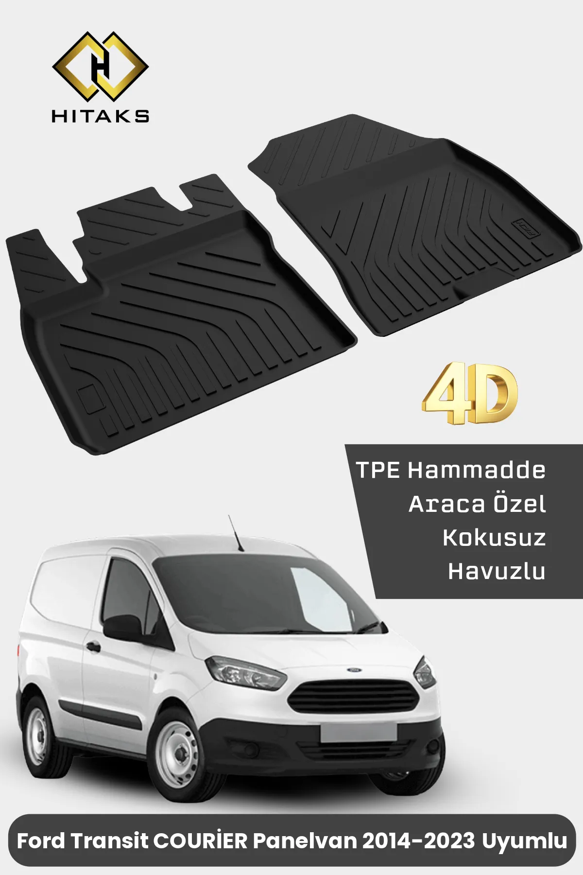Ford Transit Courier Panelvan Paspas Ön 2 Parça Kapalı Kasa 2014 2023 Uyumlu 4D Havuzlu Paspas