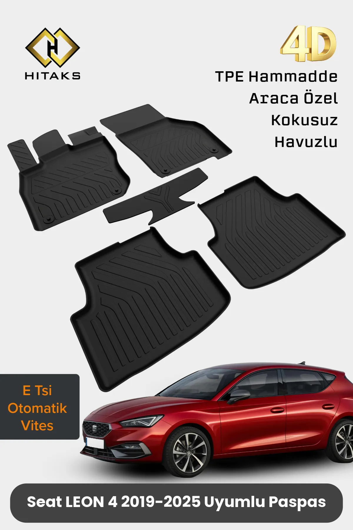 Seat Leon 4 Havuzlu Paspas 2021 Sonrası E Tsi Otomatik İçin Uyumludur - Araca Özel Paspas