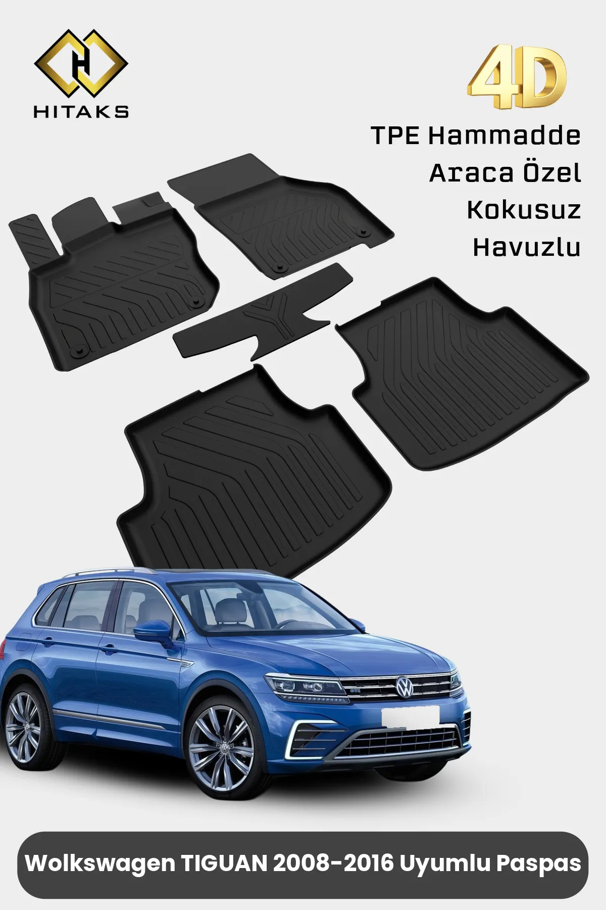 Volkswagen Tiguan 2008 2016 Uyumlu Araca Özel 4D Havuzlu Oto Paspas