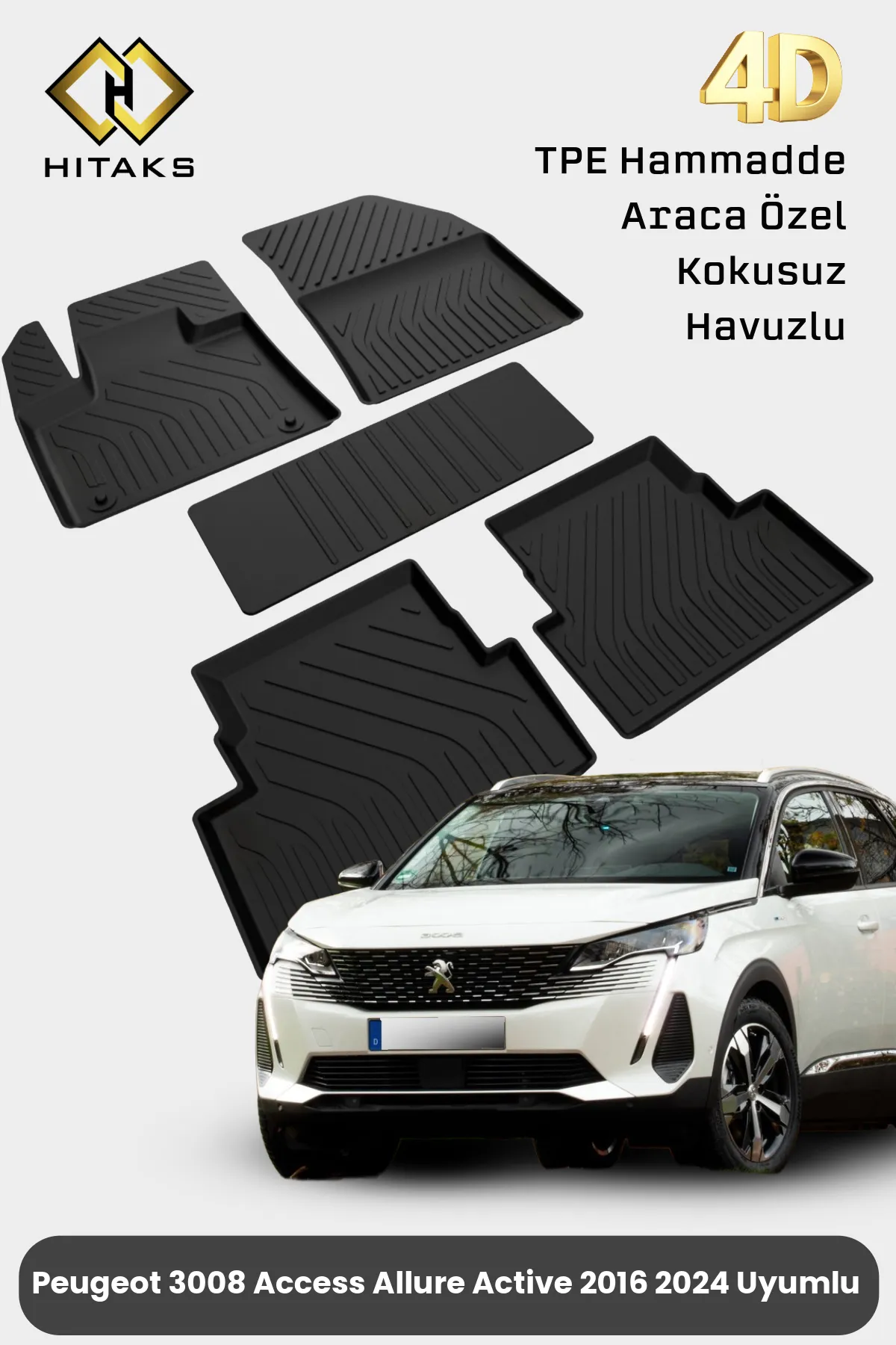 Peugeot 3008 Access Allure Active 2016 2024 Uyumlu - Araca Özel Havuzlu Paspas