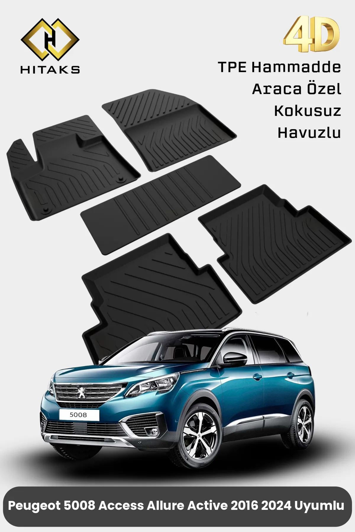 Peugeot 5008 Access Allure Active 2016 2024 Uyumlu - Araca Özel Havuzlu Paspas
