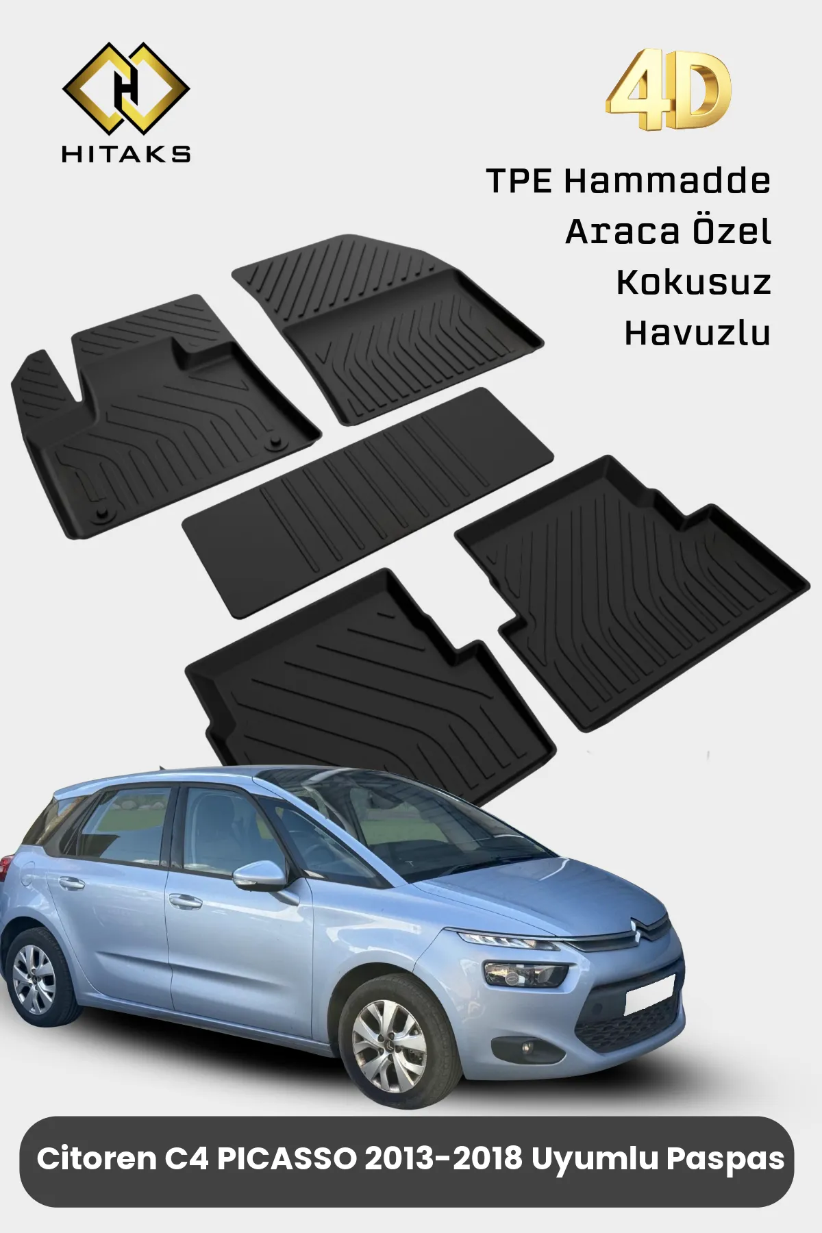 Citroen C4 Picasso 2 4D Paspas 2013 2018 Arası Araca Özel Havuzlu Paspas