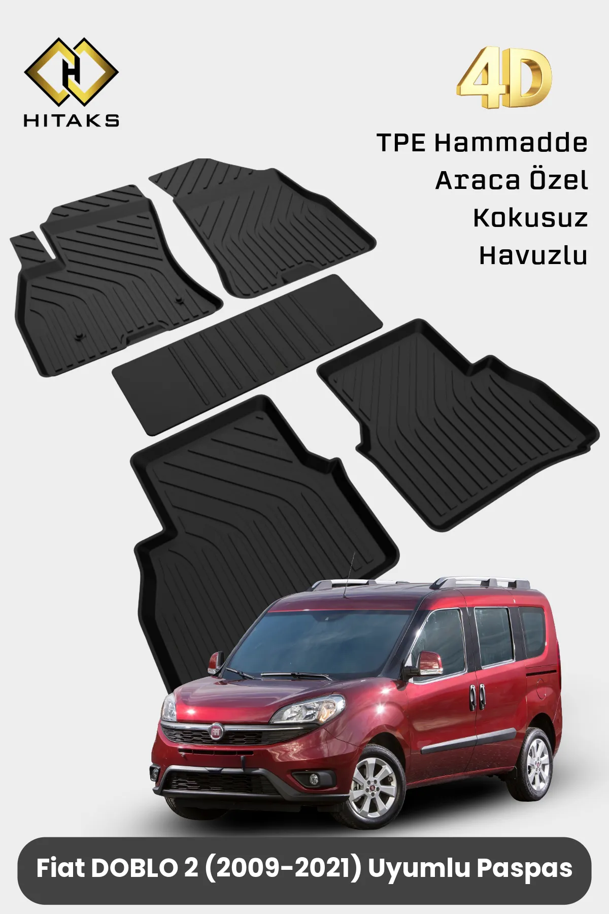 Fiat Doblo 2 Paspas Araca Özel 4D Havuzlu 2010 2011 2012 2013 2014 2015 2016 2017 2018 2019 2020 2021 2022