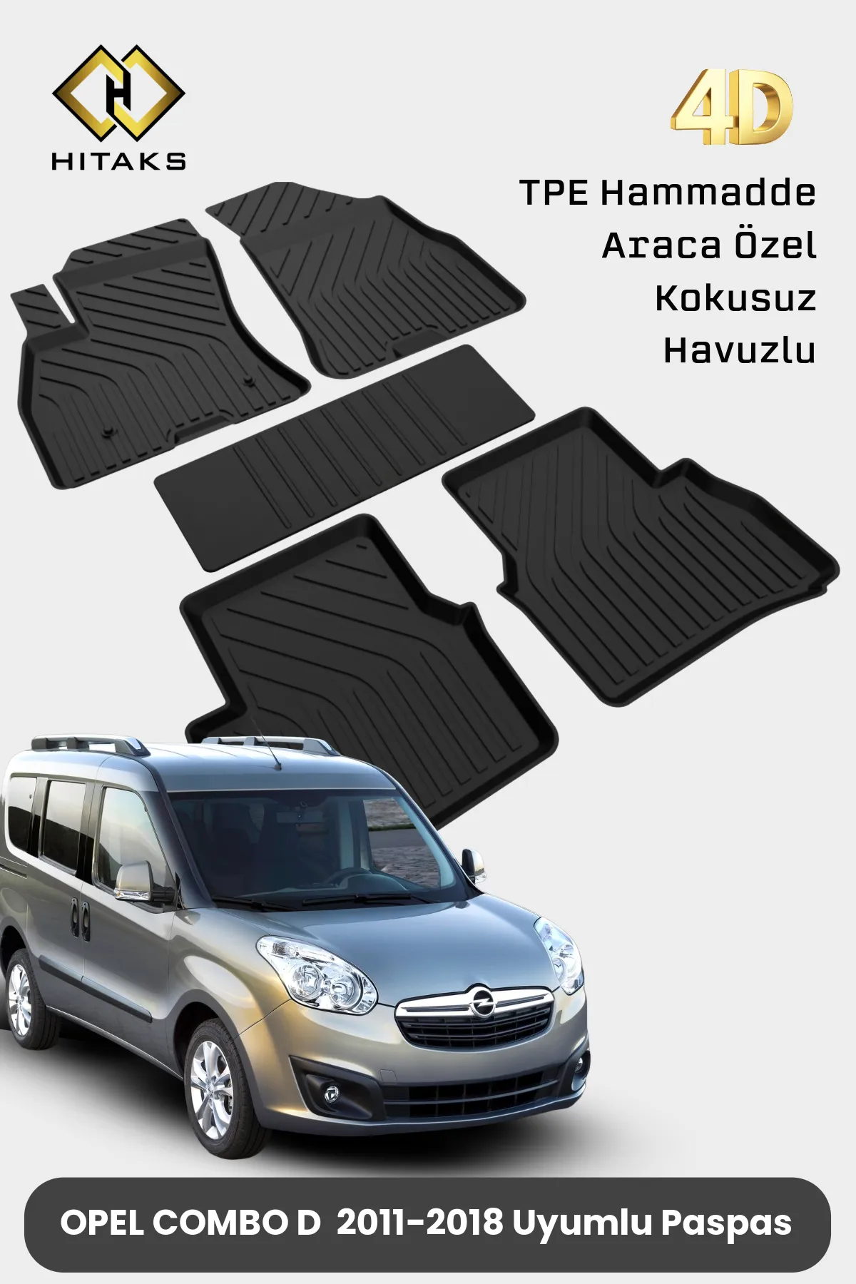 Opel Combo 4D Havuzlu Oto Paspas Ön Iki Parça 2010 2011 2012 2013 2014 2015 2016 2017 2018