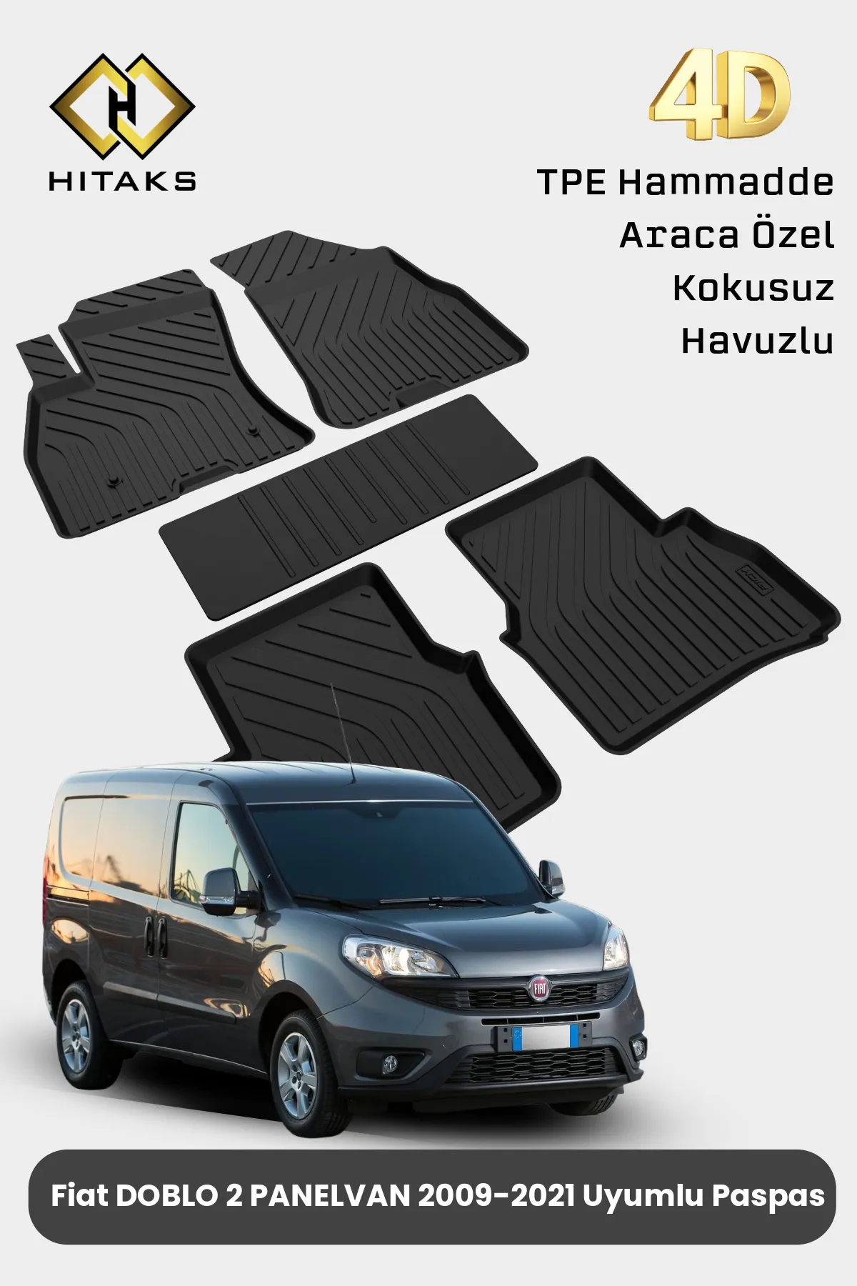 Fiat Doblo Panelvan Paspas Araca Özel 4D Ön Iki Parça 2010 2011 2012 2013 2014 2015 2016 2017 2018 2019 2020 2021 2022