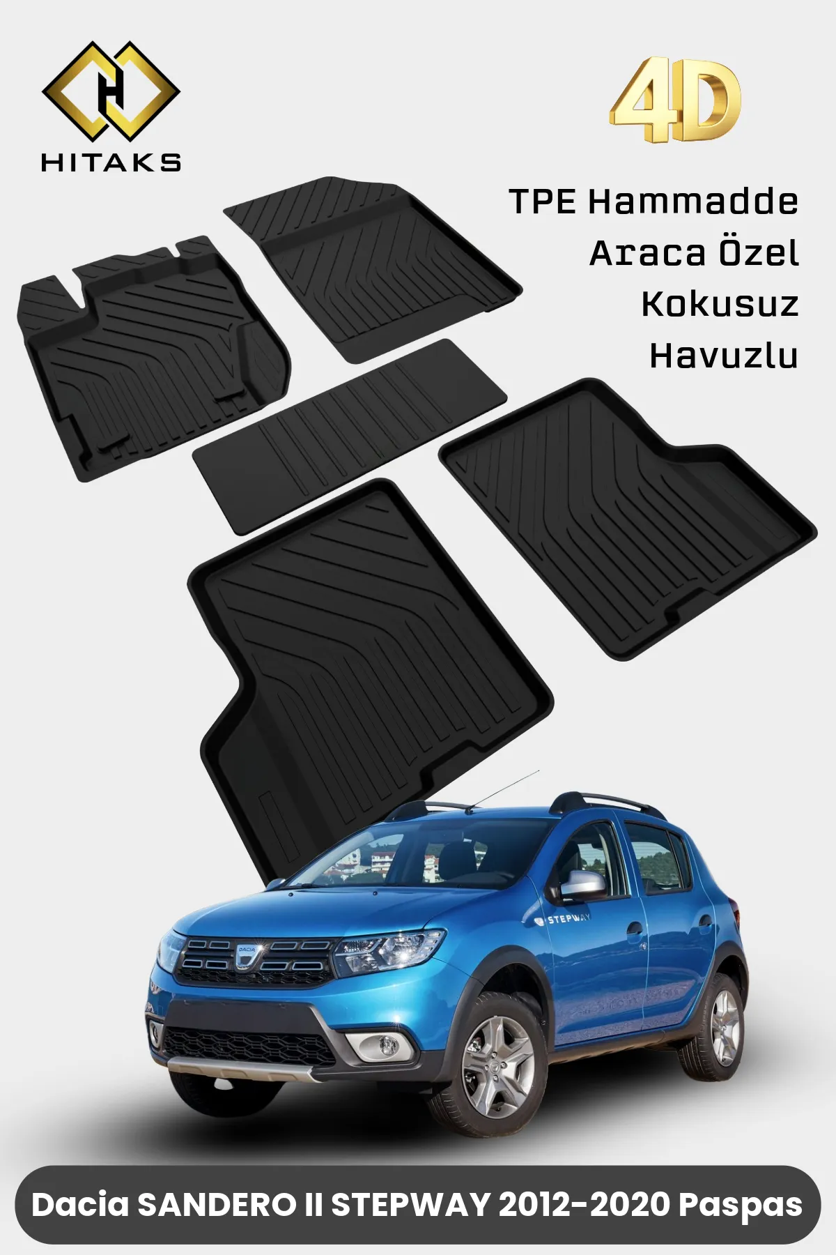 Dacia Sandero Stepway 2 Havuzlu 4D Paspas 2012 2013 2014 2015 2016 2017 2018 2019 2020