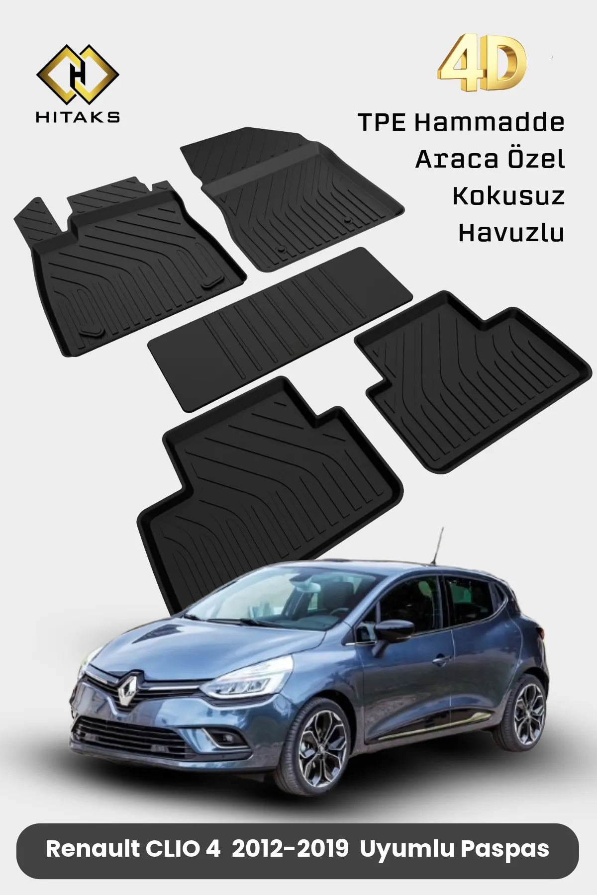 Renault Clio 4 Araca Özel 4D Havuzlu Oto Paspas 2012 2013 2014 2015 2016 2017 2018 2019