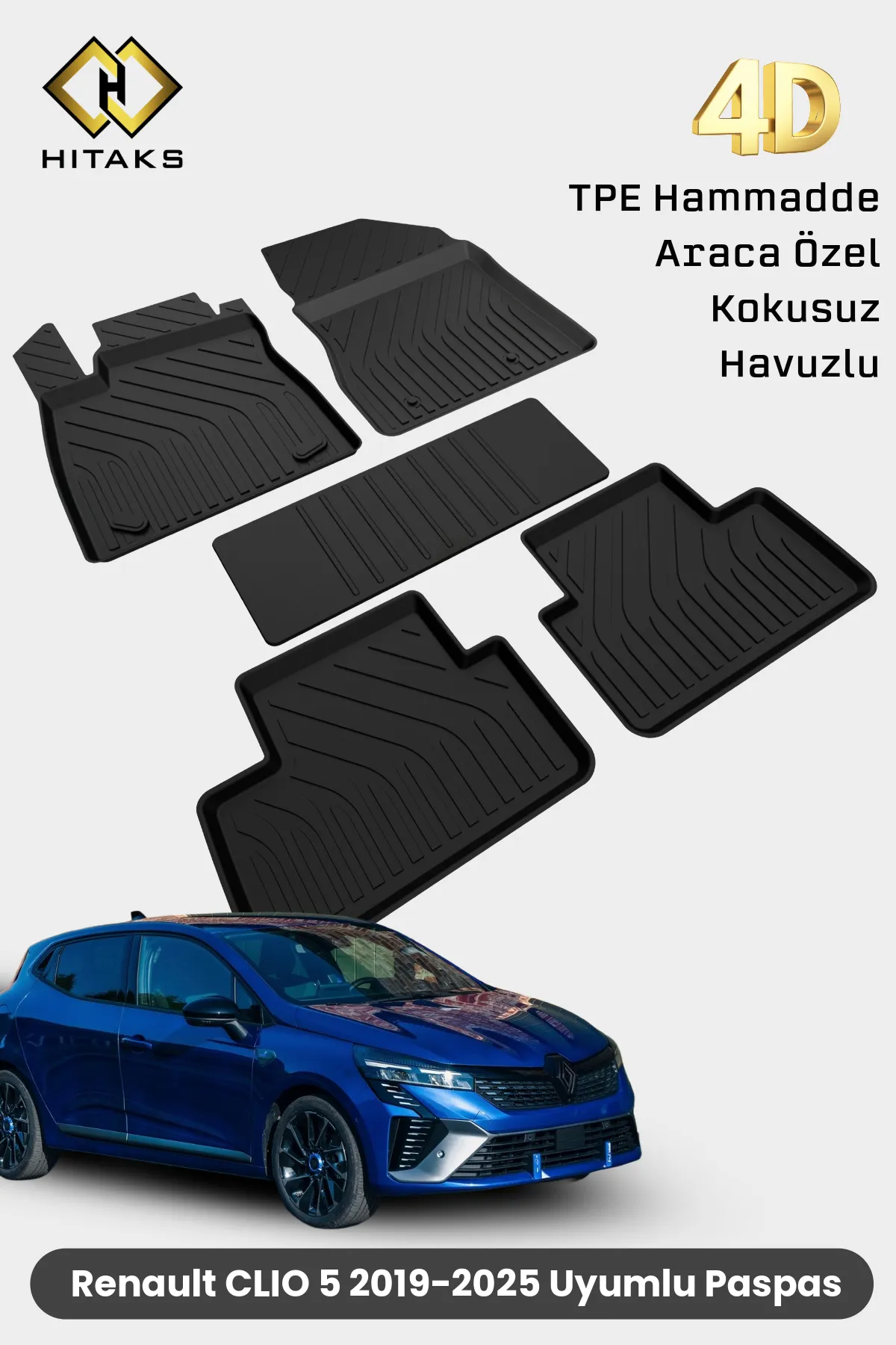 Renault Clio 5 Araca Özel 4D Havuzlu Paspas 2019 2020 2021 2022 2023 2024 2025
