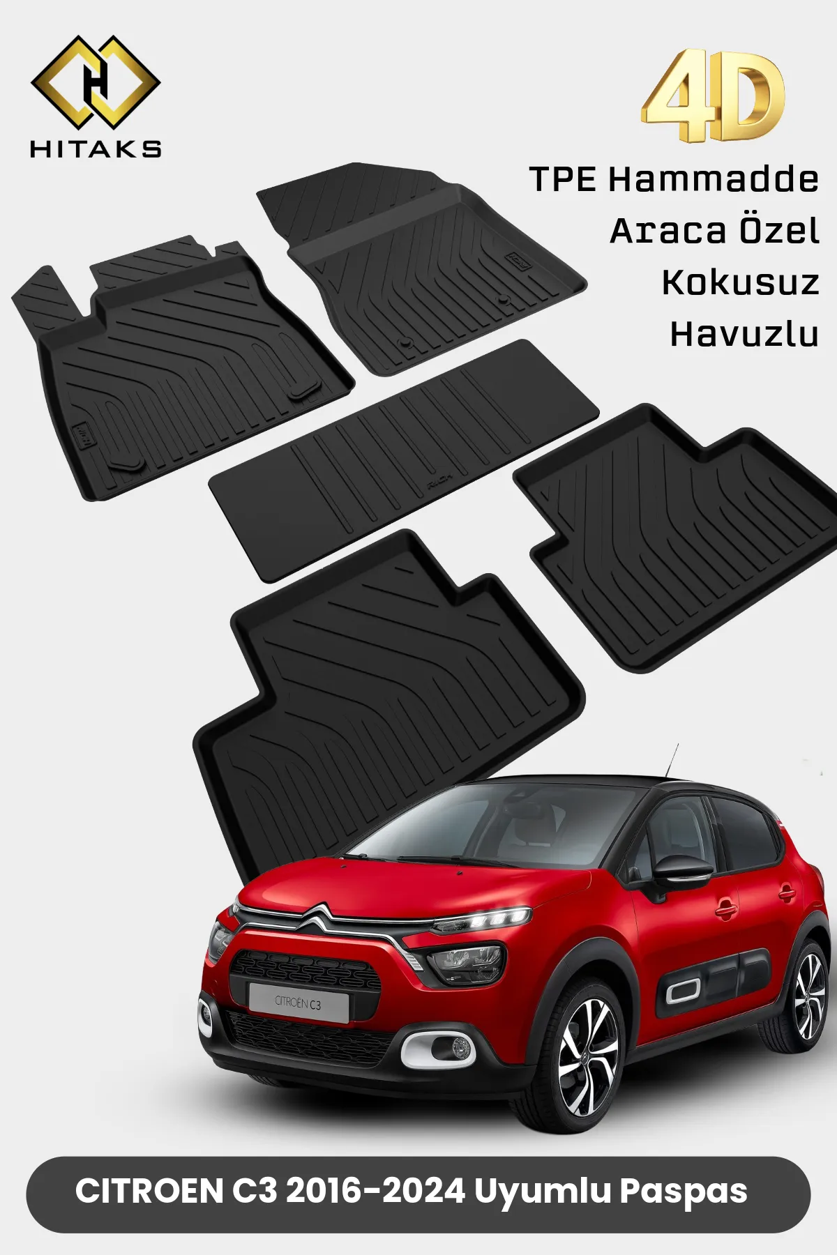 Citroen C3 Araca Özel 4D Havuzlu Paspas 2021 2022 2023 2024