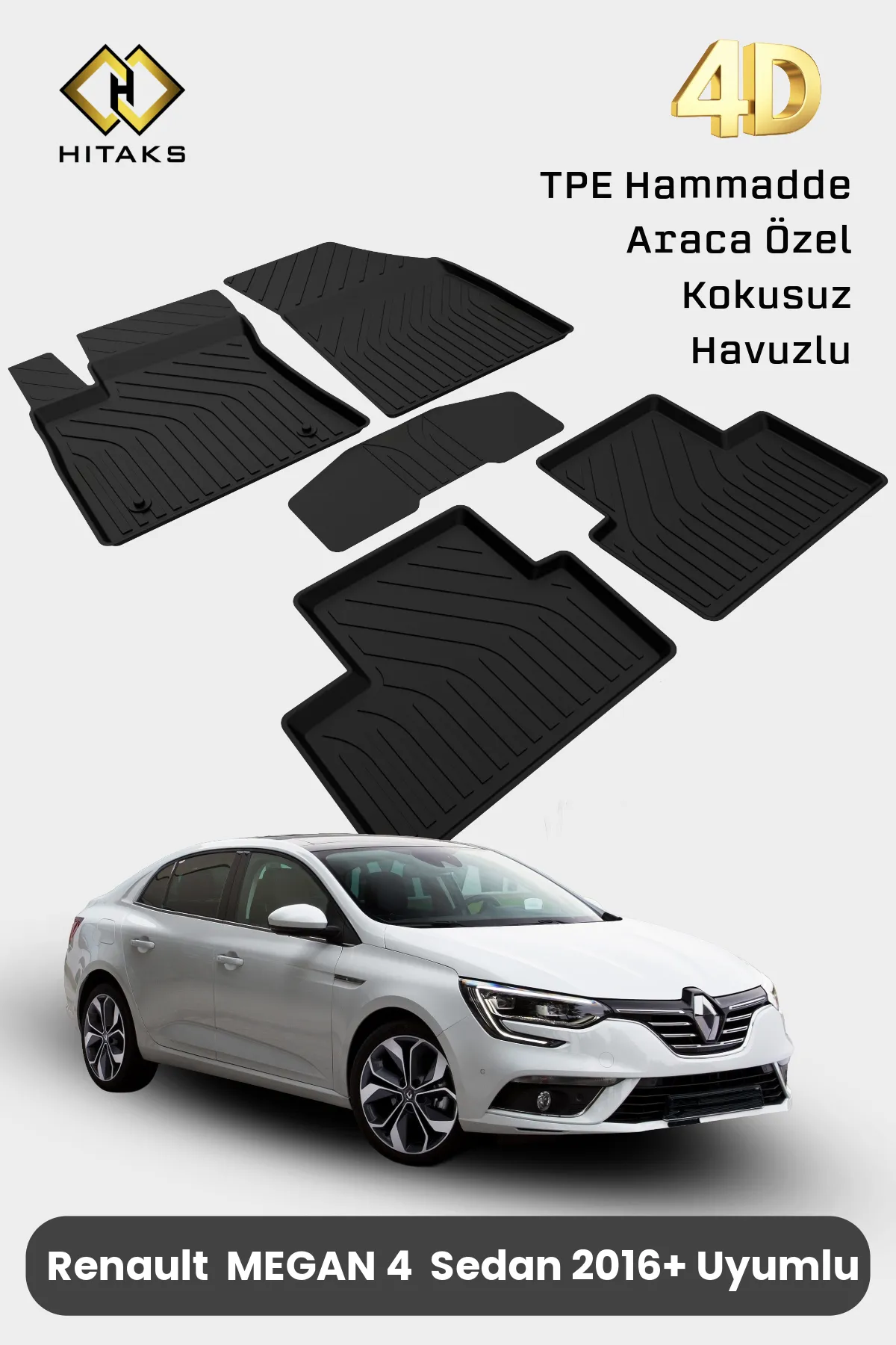 Renault Megane 4 Sedan 2016 Sonrası Uyumlu Araca Özel 4D Havuzlu Paspas