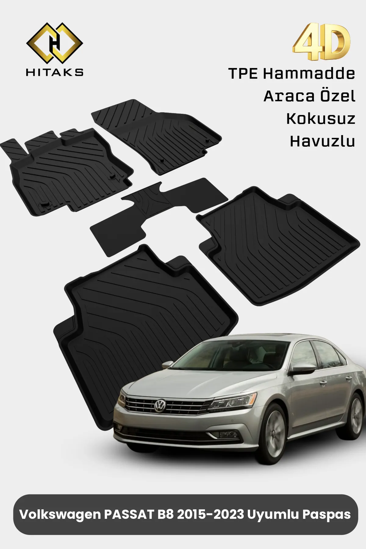 Volkswagen Passat B8 B8.5 2015-2023 Uyumlu Araca Özel 4D Havuzlu Oto Paspas
