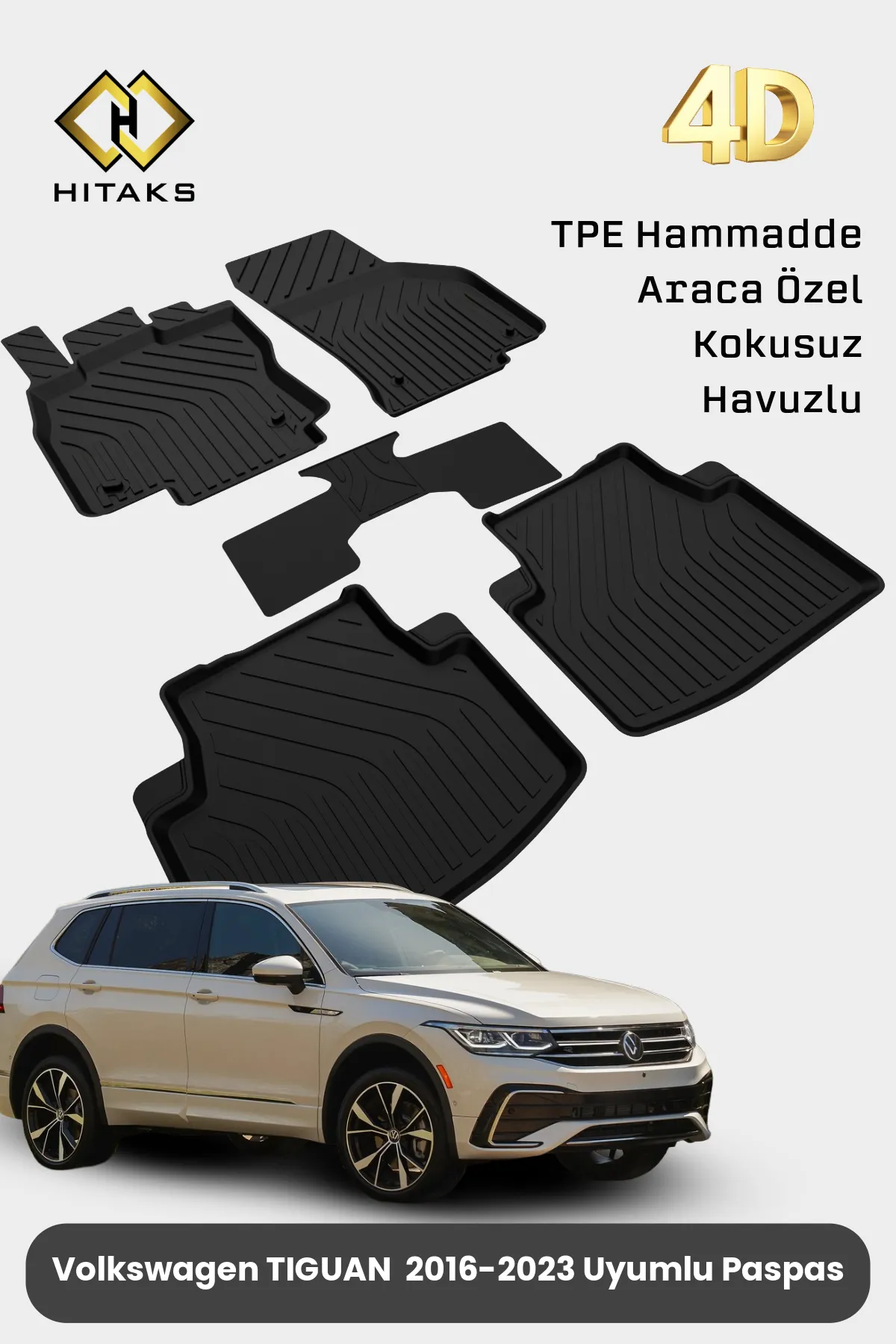 Volkswagen Tiguan 2016 2023 Uyumlu Araca Özel 4D Havuzlu Oto Paspas