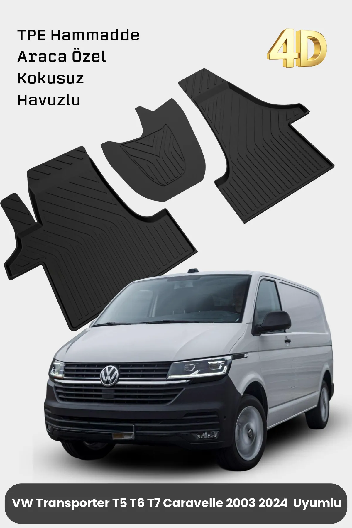 Volkswagen Transporter T5 T6 T7 Caravelle 2003 2024 Uyumlu Paspas Araca Özel 4D Havuzlu Oto Paspas