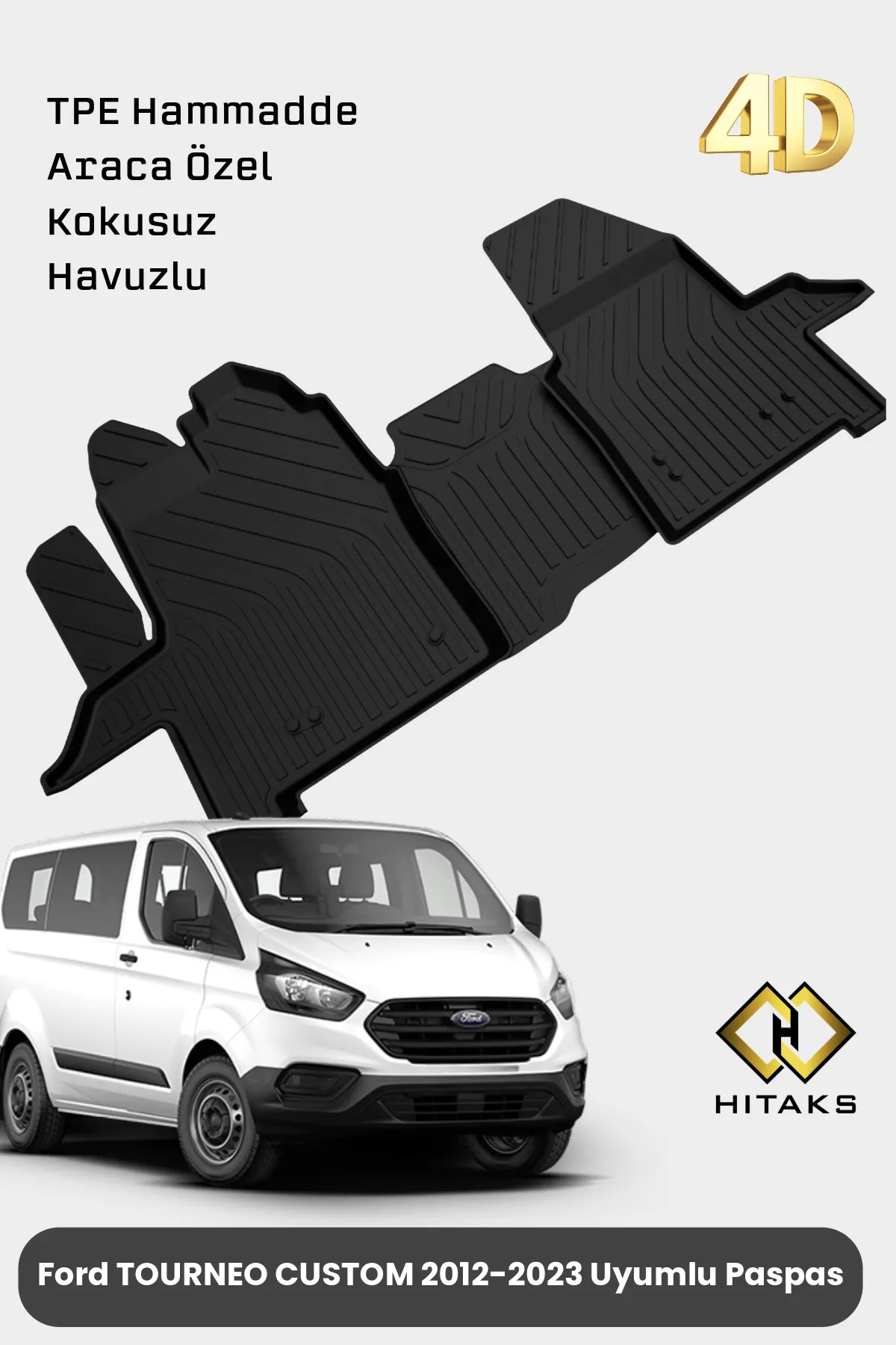 Ford Tourneo Custom 2012 2023 Uyumlu Kokusuz Havuzlu Paspas Ön Iki Parça