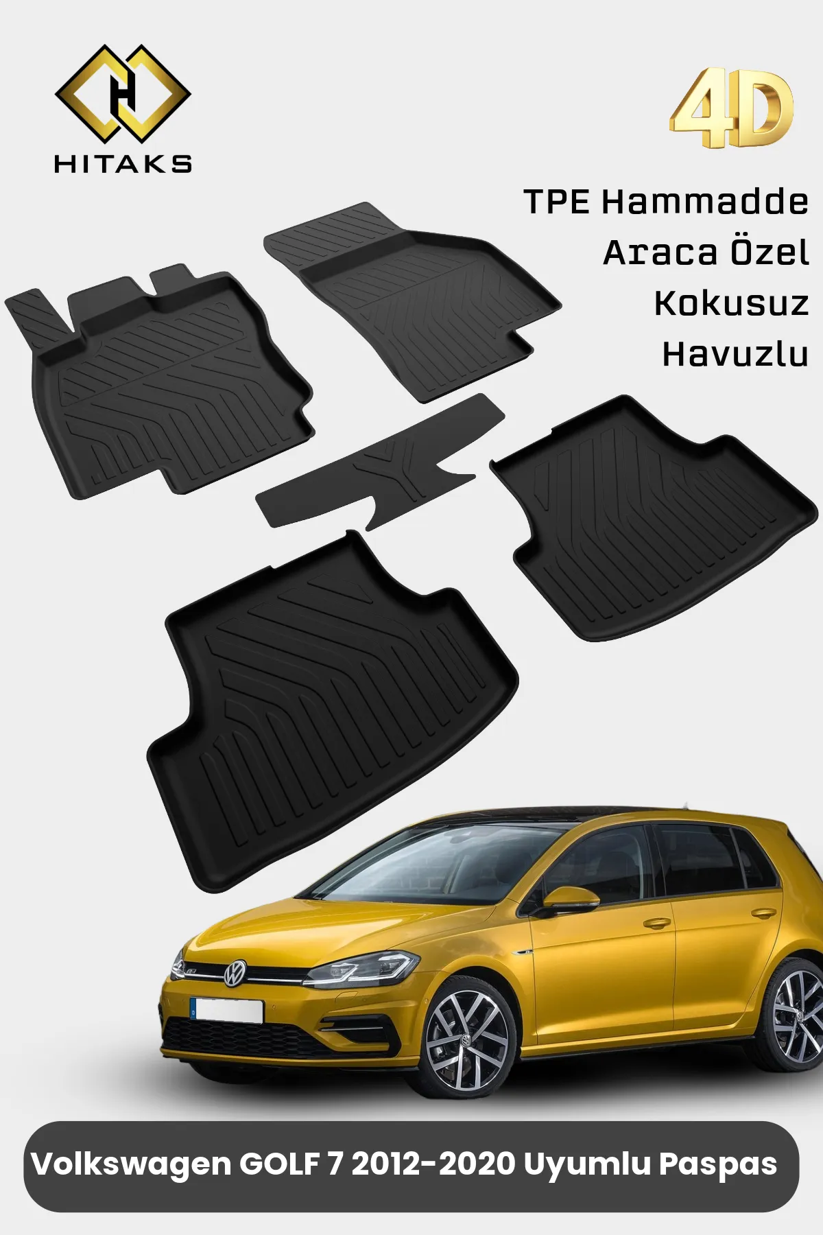 Volkswagen Golf 7 Paspas 2012 2020 Arası Uyumlu 4D Havuzlu Paspas
