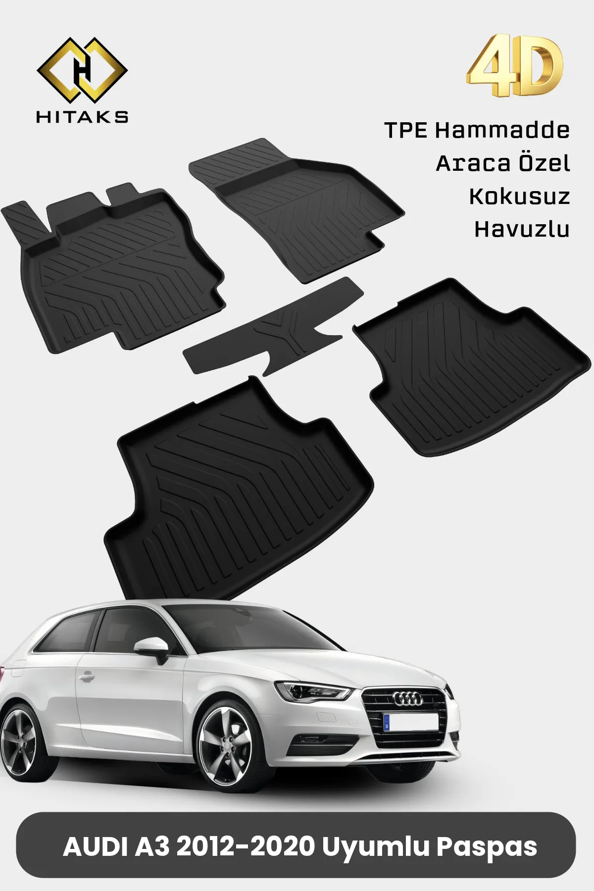 Audi A3 Paspas 2012 2020 Arası Uyumlu Araca Özel 4D Havuzlu Paspas