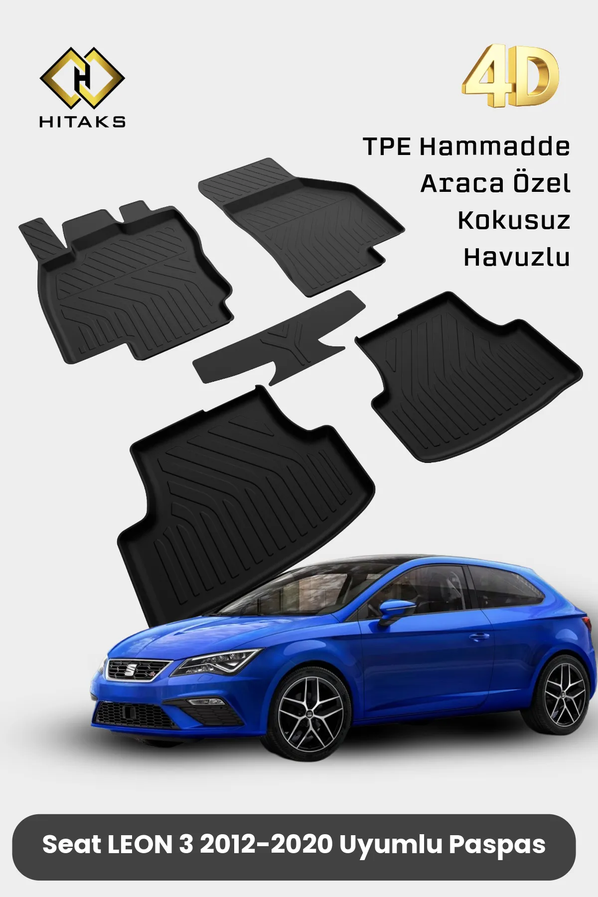 Seat Leon 3 Paspas 2012 2020 Arası Uyumlu Araca Özel 4D Havuzlu Paspas