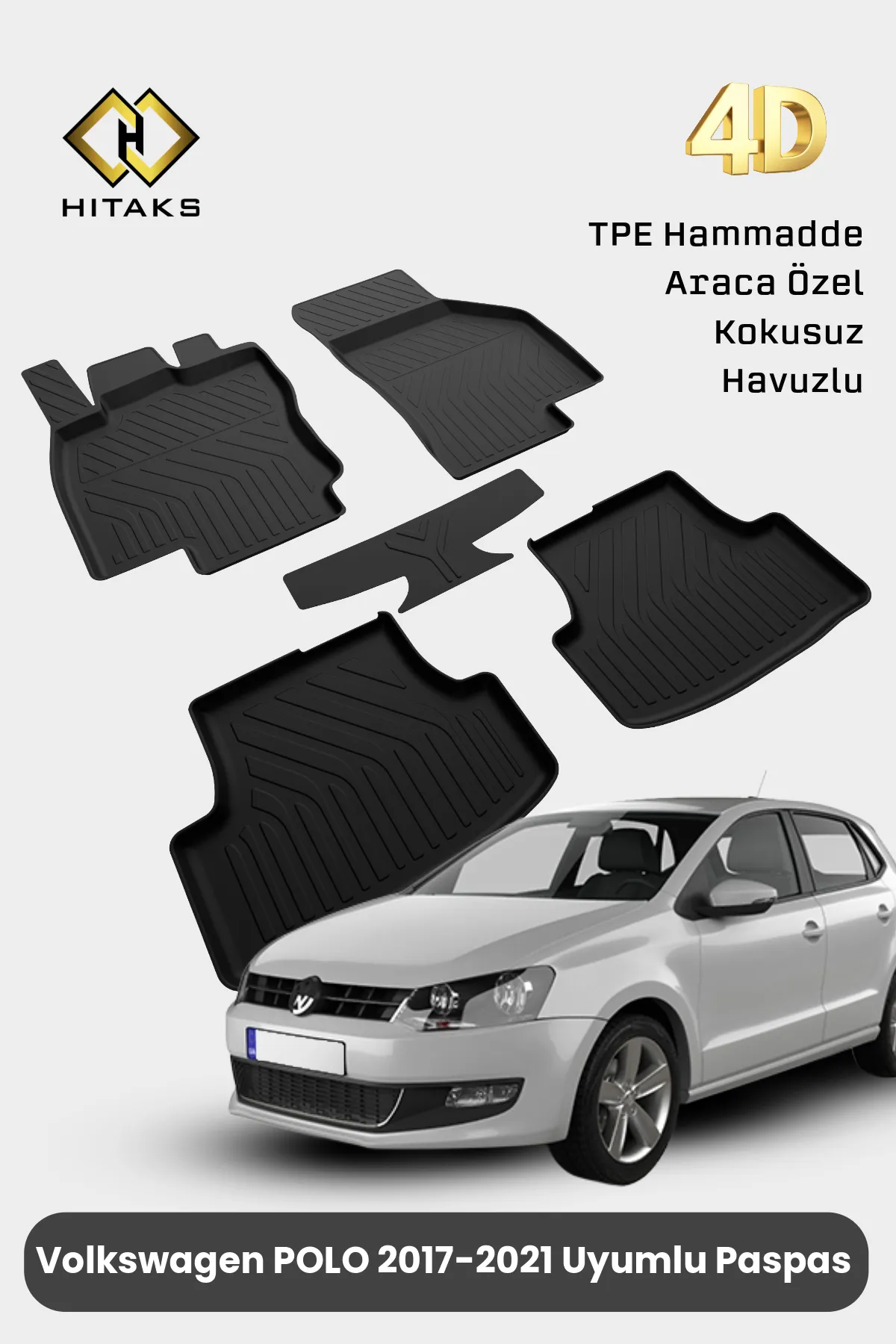 Volkswagen Polo Paspas 2017 2021 Arası Uyumlu 4D Havuzlu Araca Özel Paspas